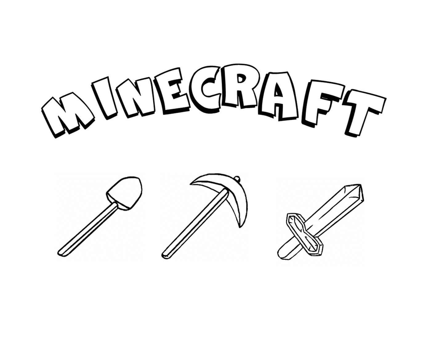  Ferramentas de Minecraft: pá, machado, espada 