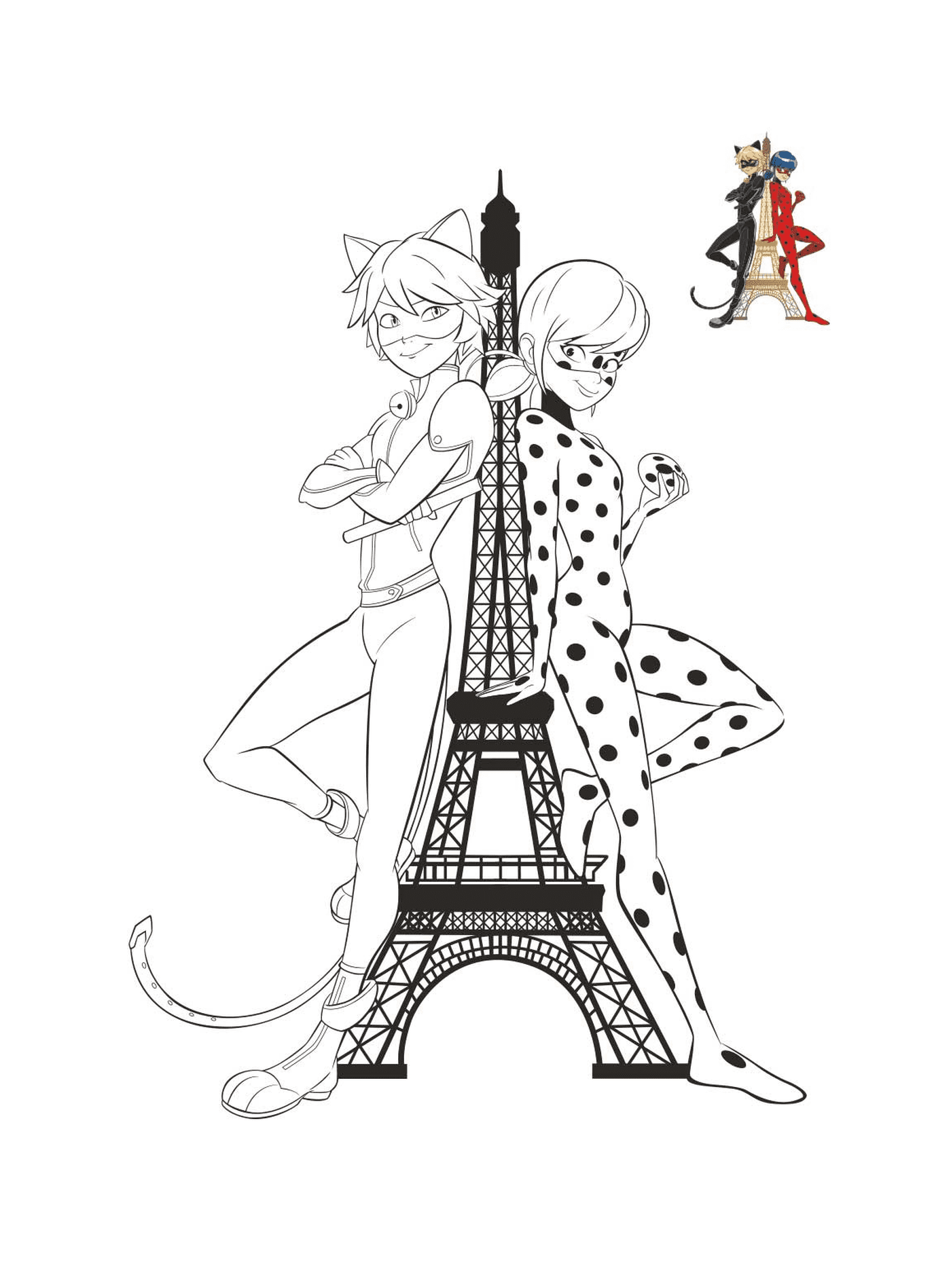  Ladybug e gato preto na Torre Eiffel 