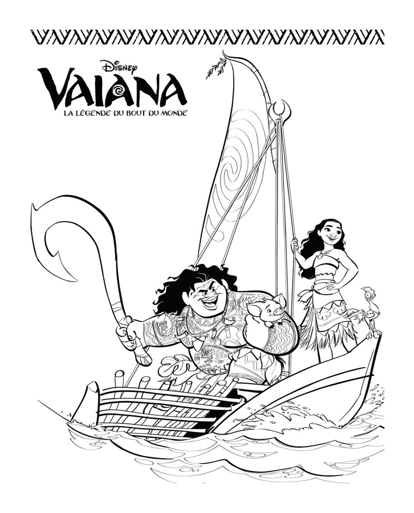  Vaiana e Maui em um veleiro 