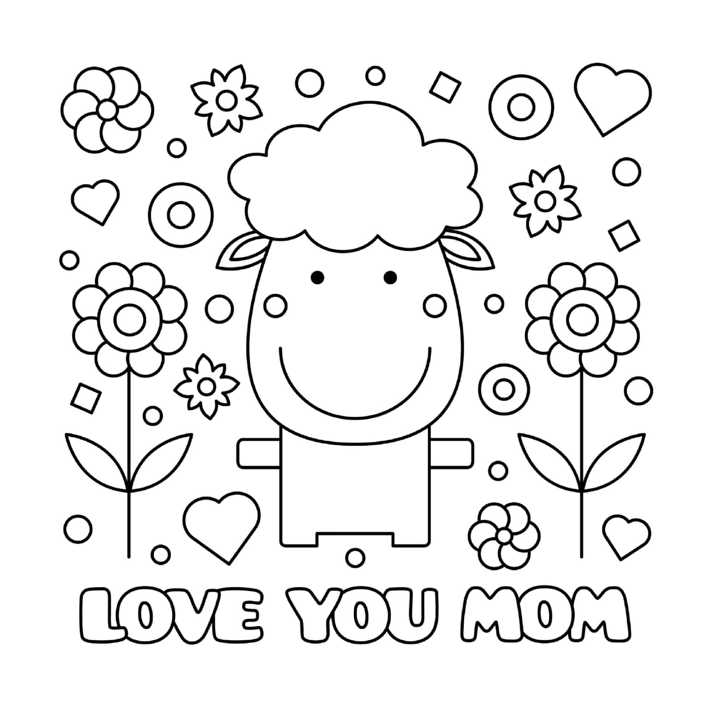  Um cordeiro com flores e corações e as palavras que eu te amo mãe 