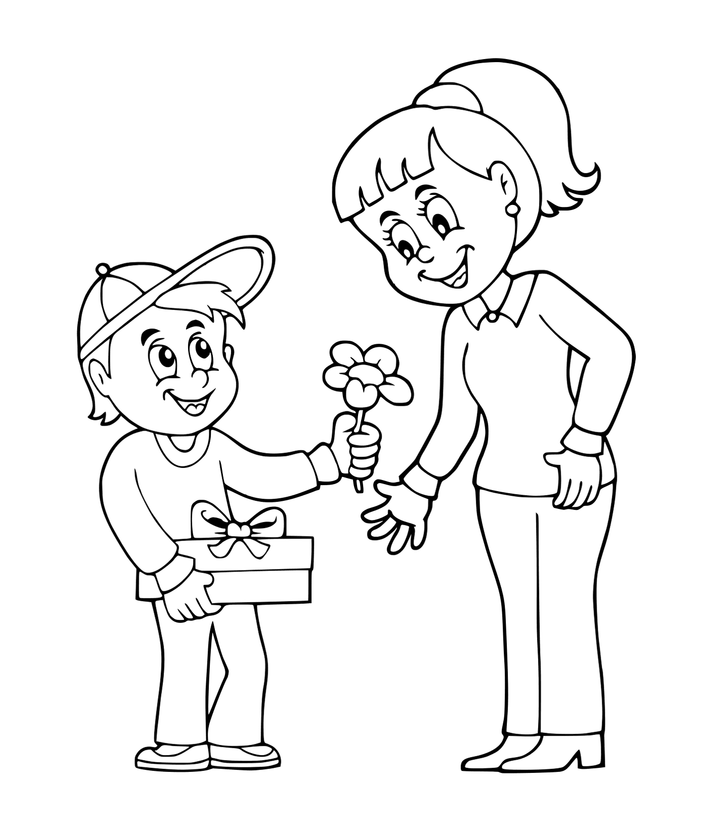  Um menino oferecendo flores para uma menina 