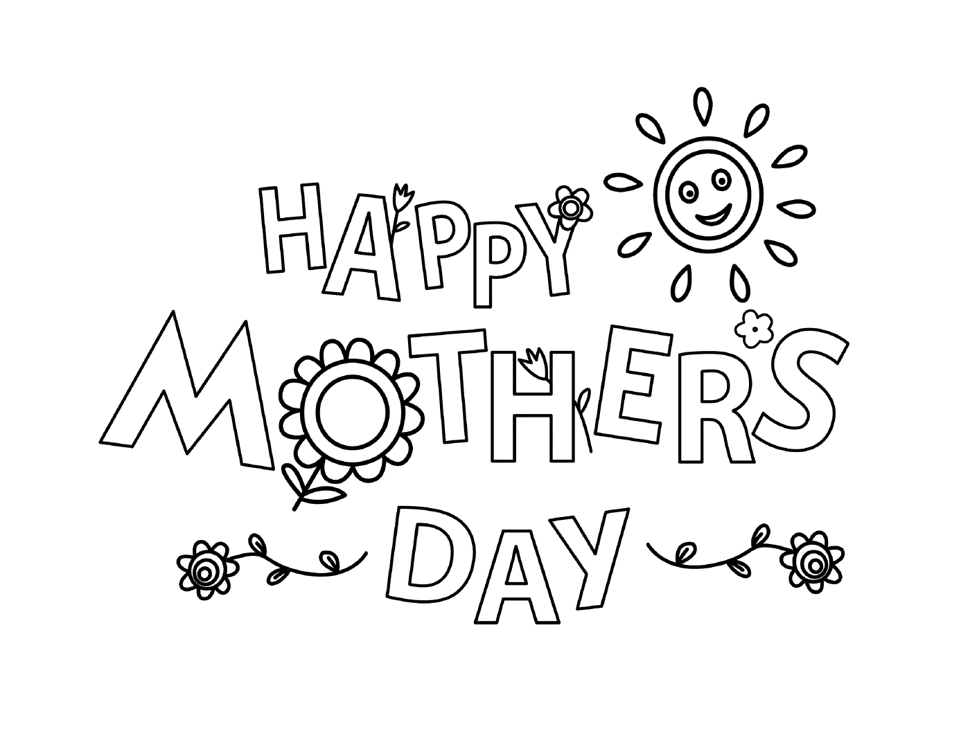  Feliz Dia das Mães, com flores e o sol 