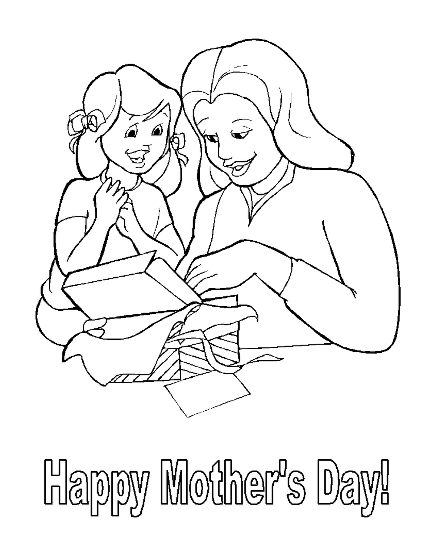  Uma mãe e uma filha abrindo uma caixa de presente 