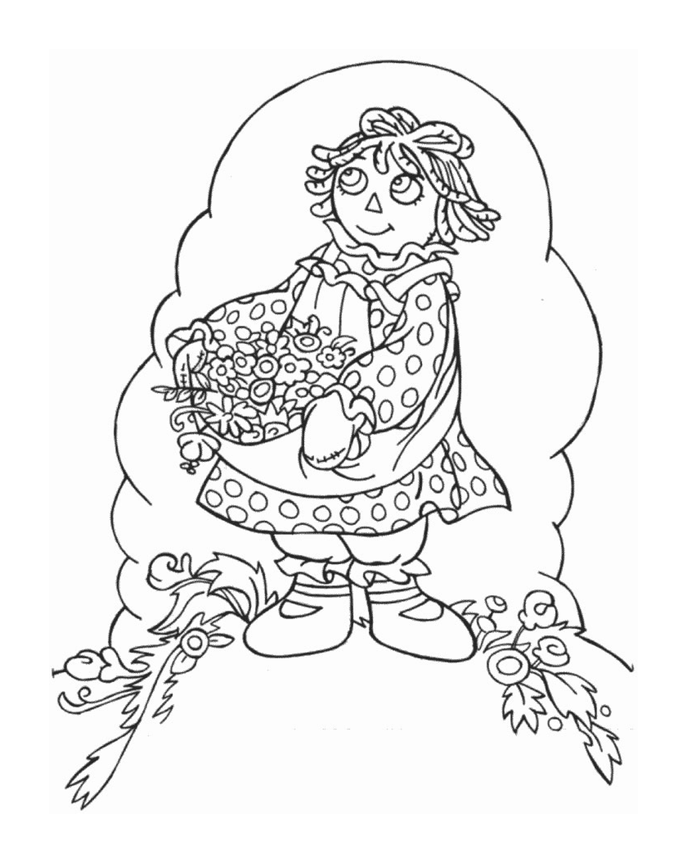  Uma menina segurando uma cesta de flores 