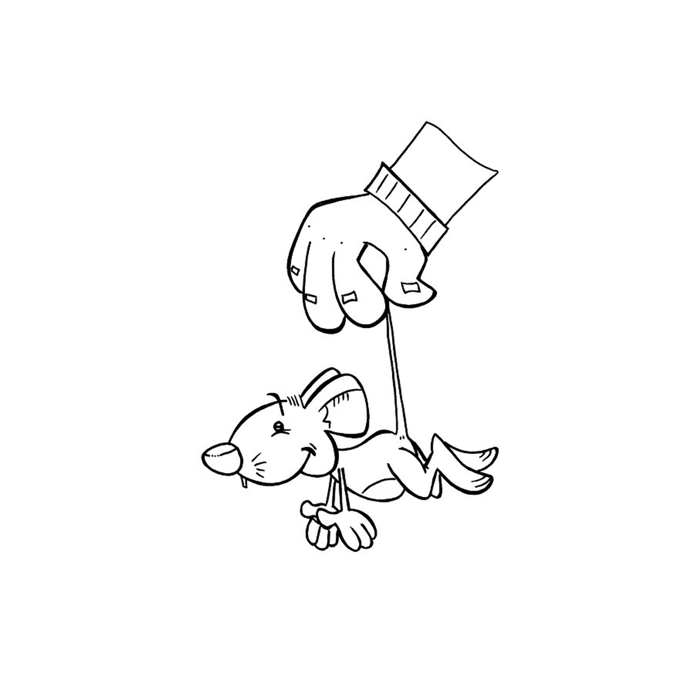  Uma mão segurando uma vara com um cão 