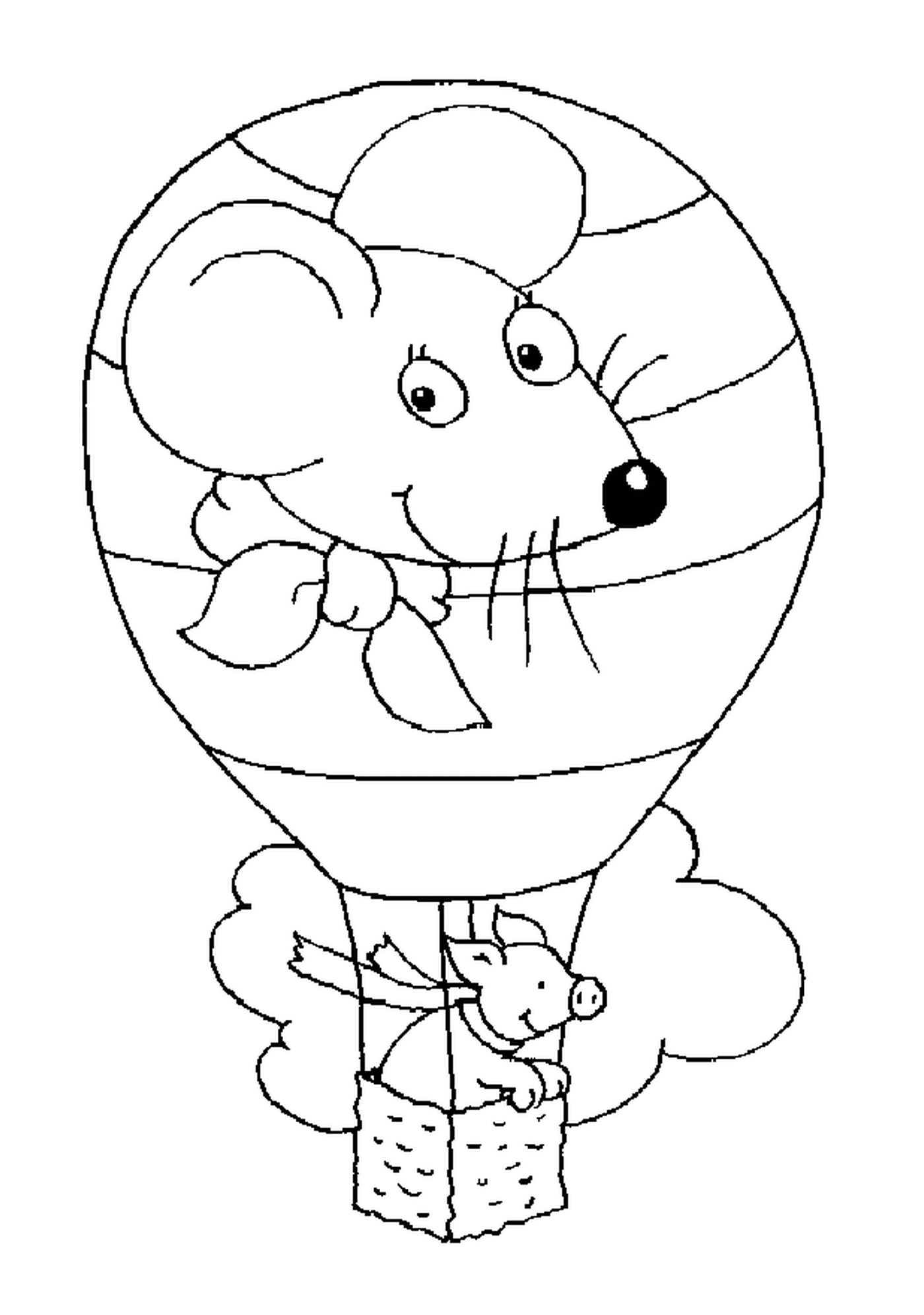  Um porco em um balão de ar quente com cabeça de rato 
