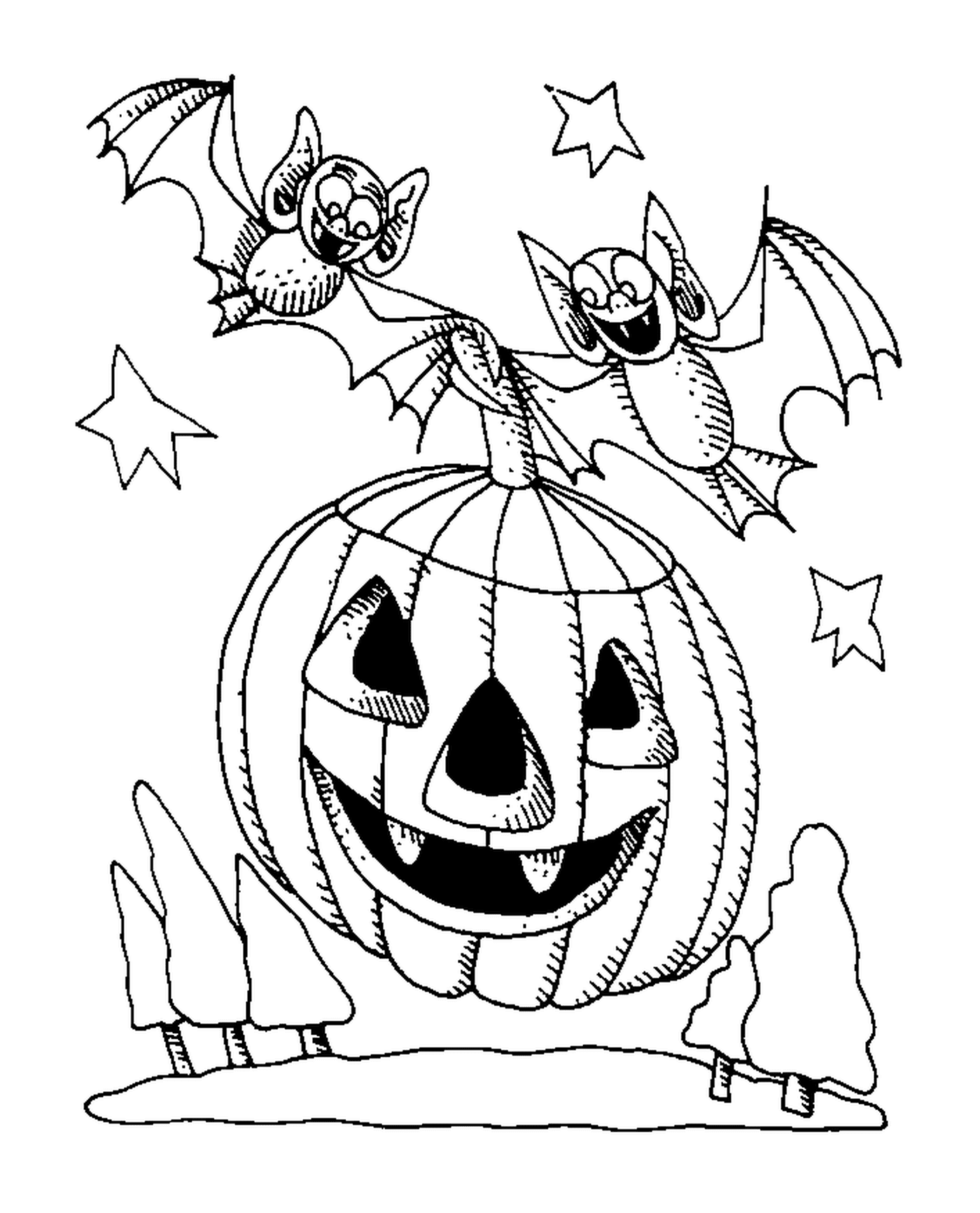  Abóbora de Halloween com dois morcegos 