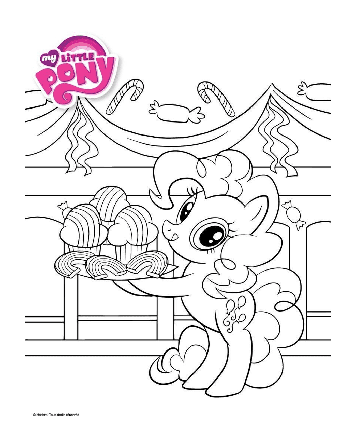  Pony segurando uma bandeja de cupcake 