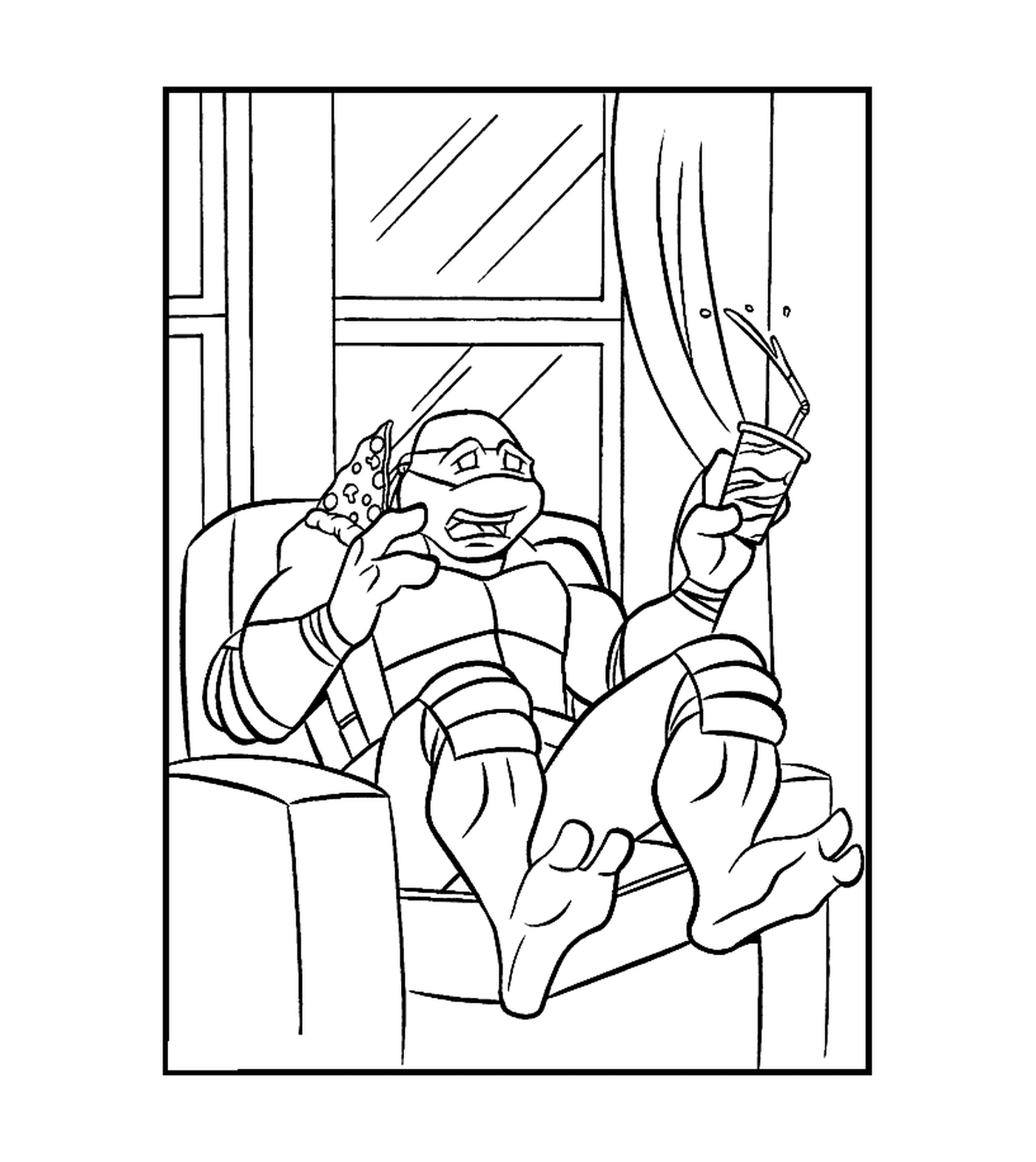  Tartaruga mutante descansando em uma cadeira 