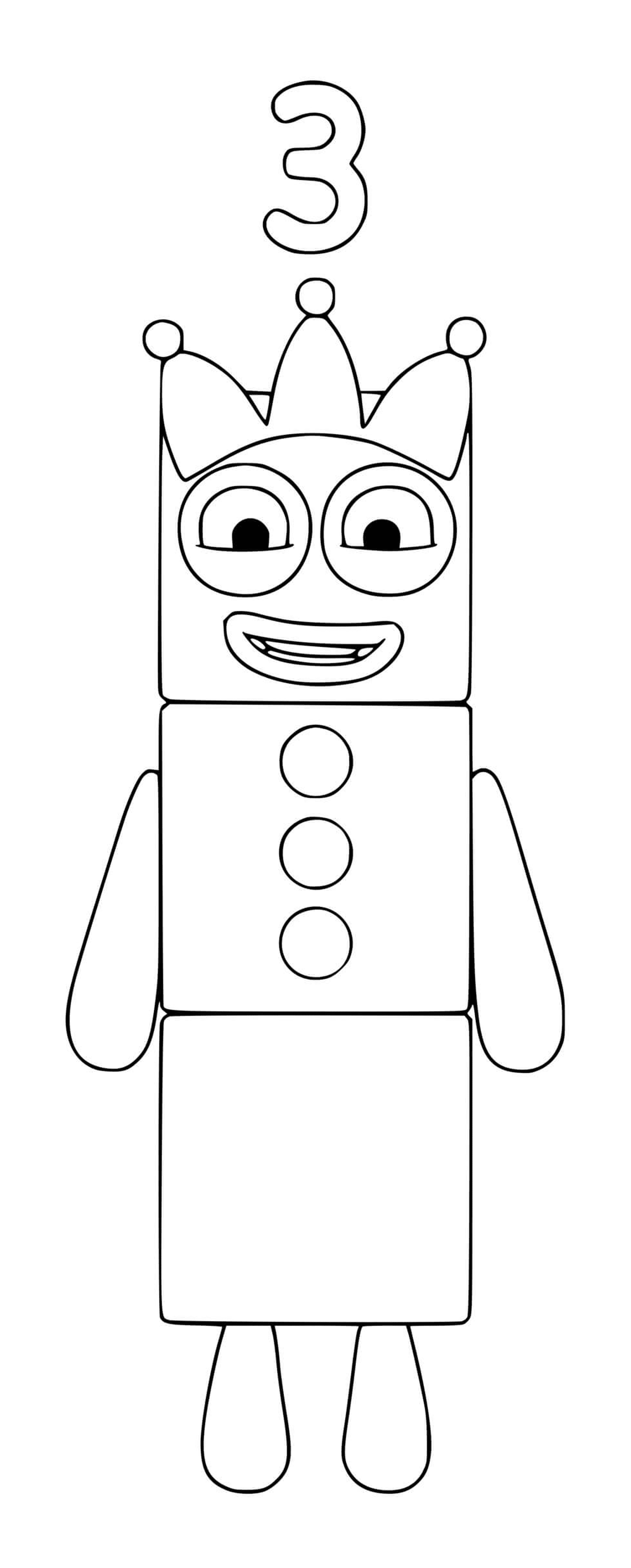  Numberblocks número 3, um robô de brinquedo 