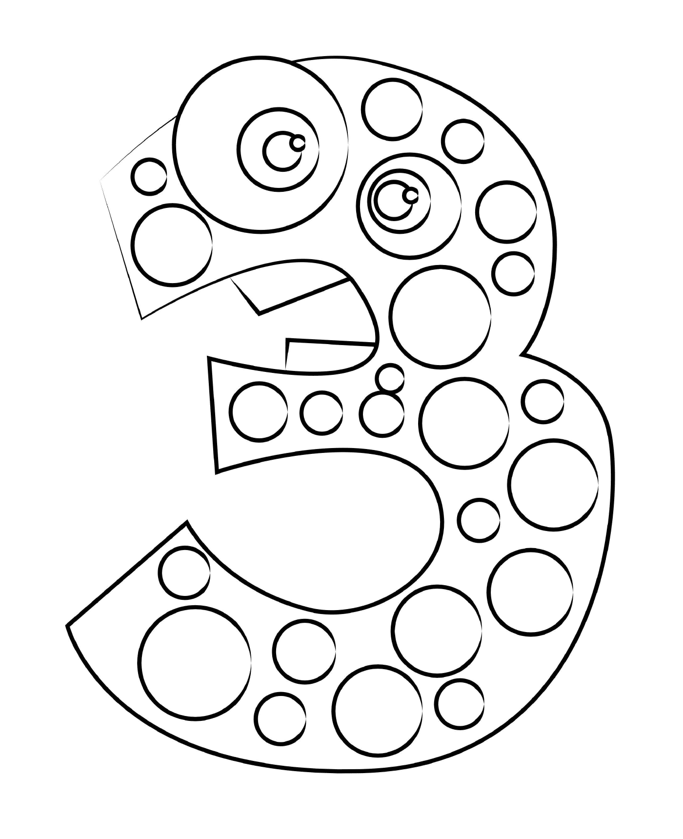  Número três composto de círculos 