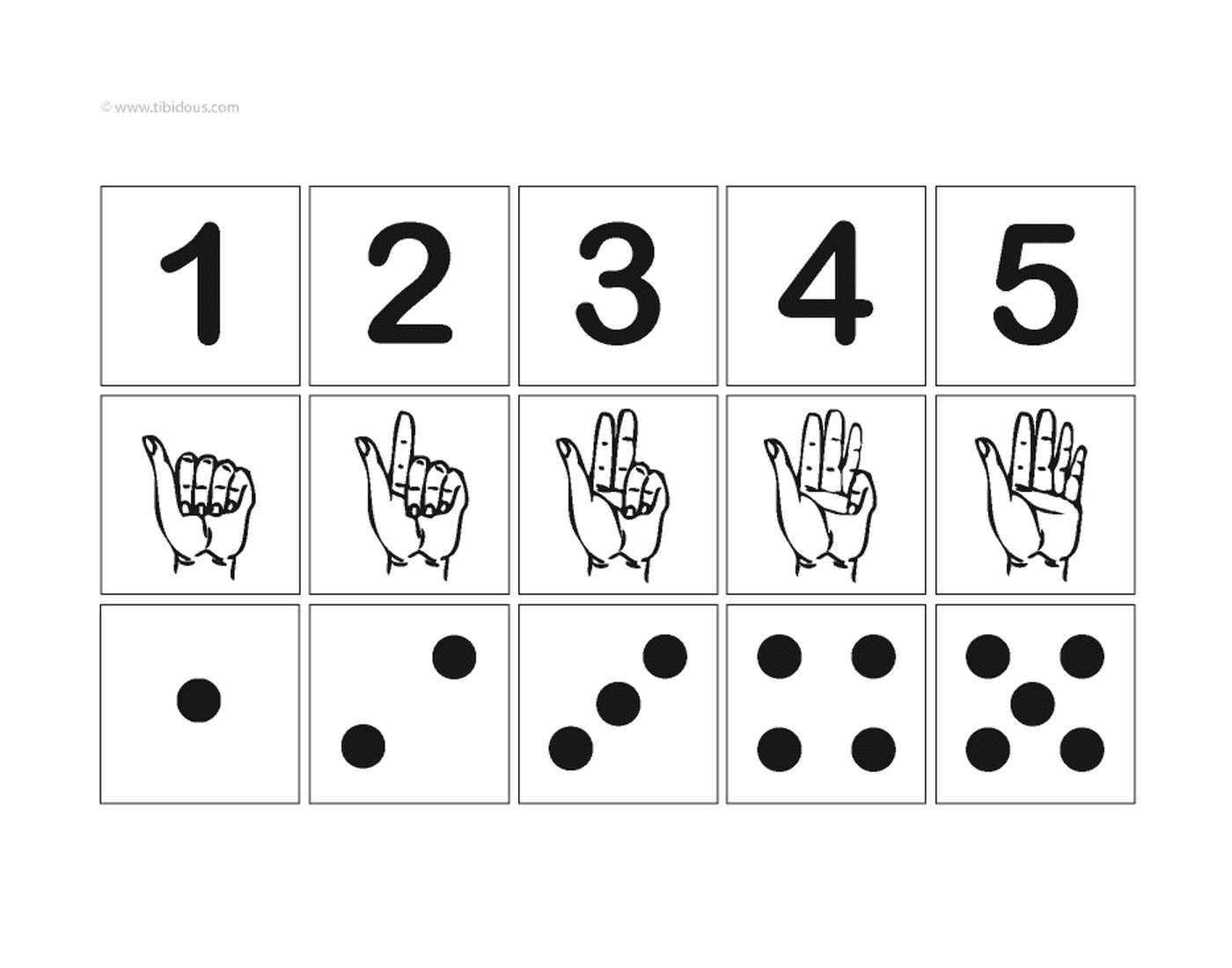  Números de um a cinco com sinal e ilustração 