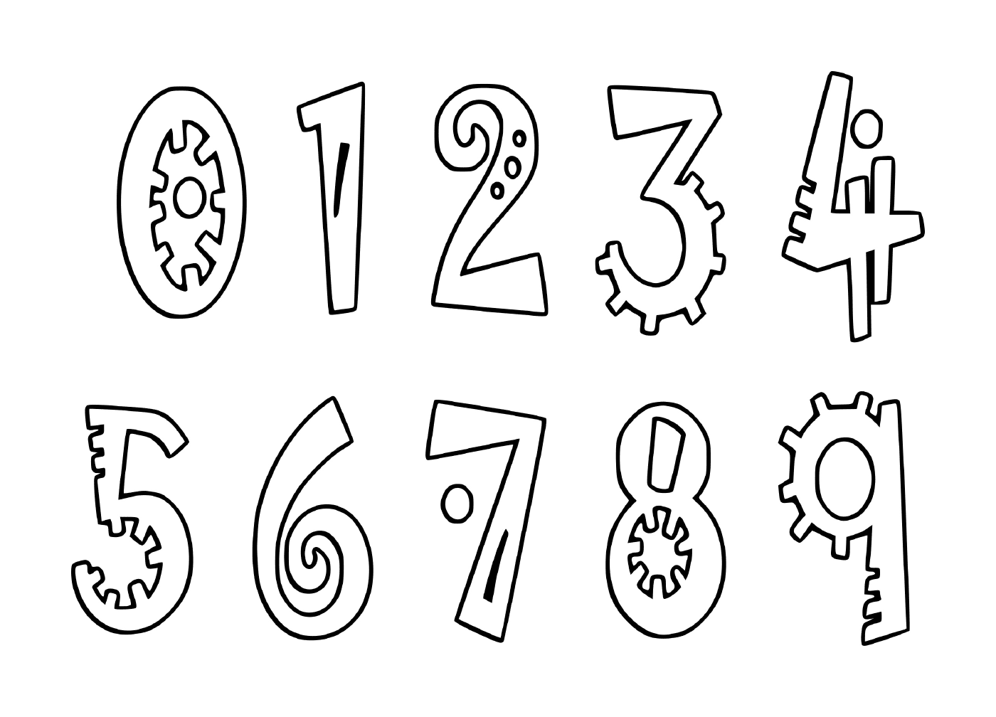  Conjunto de dígitos de zero a nove desenhados em tinta preta 