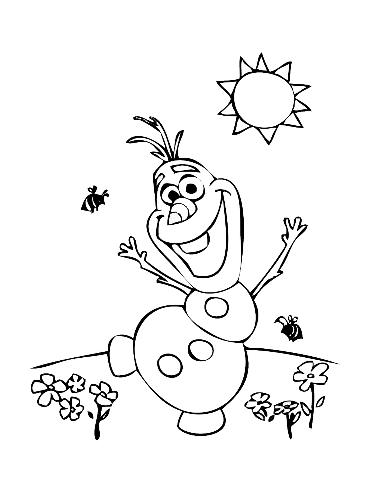  Olaf ao sol com flores e abelhas 