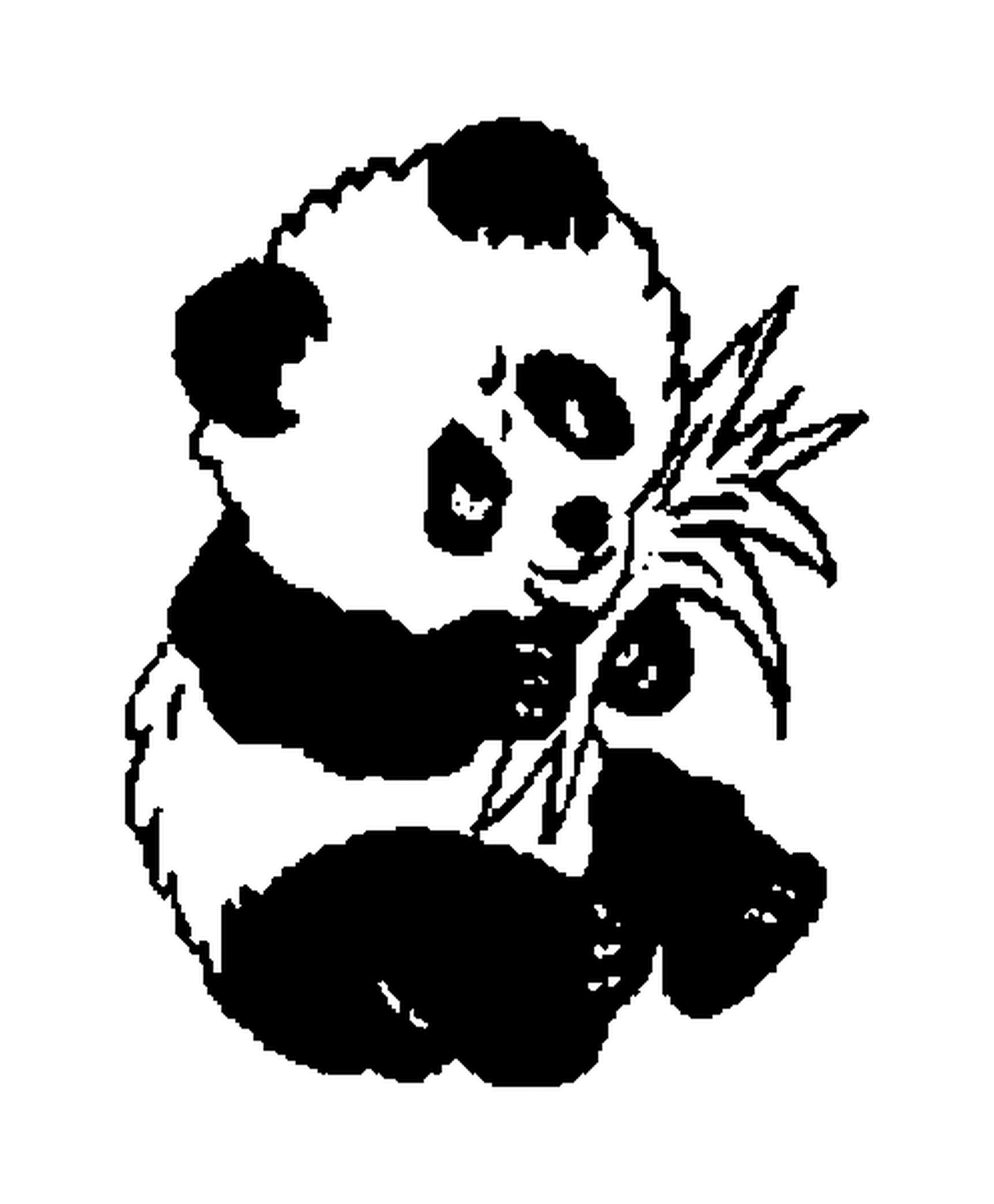  坐在吃树叶的熊猫 