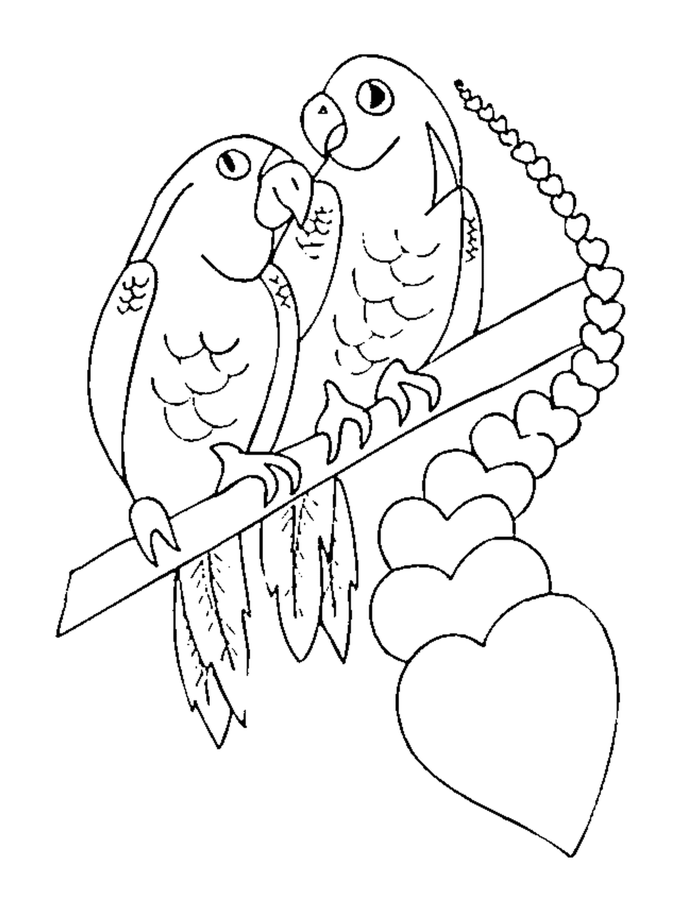  Dois papagaios e corações 