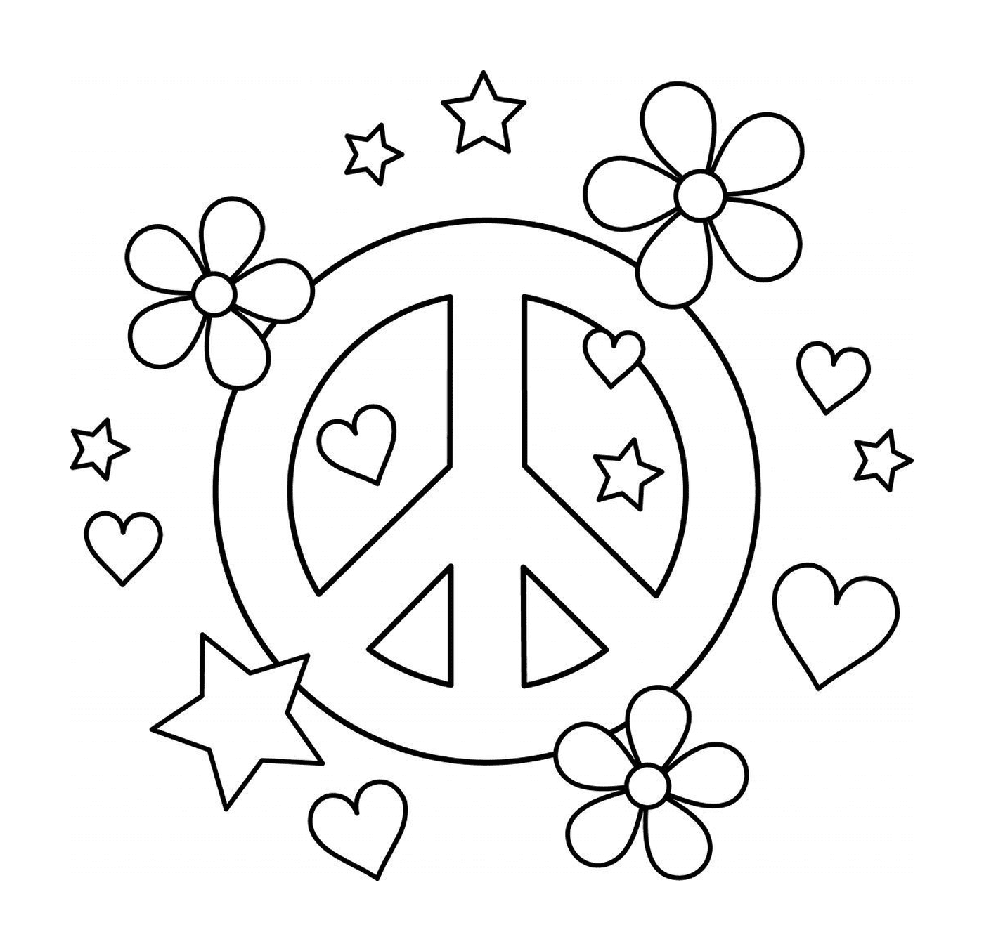  Símbolo da paz com corações e flores 