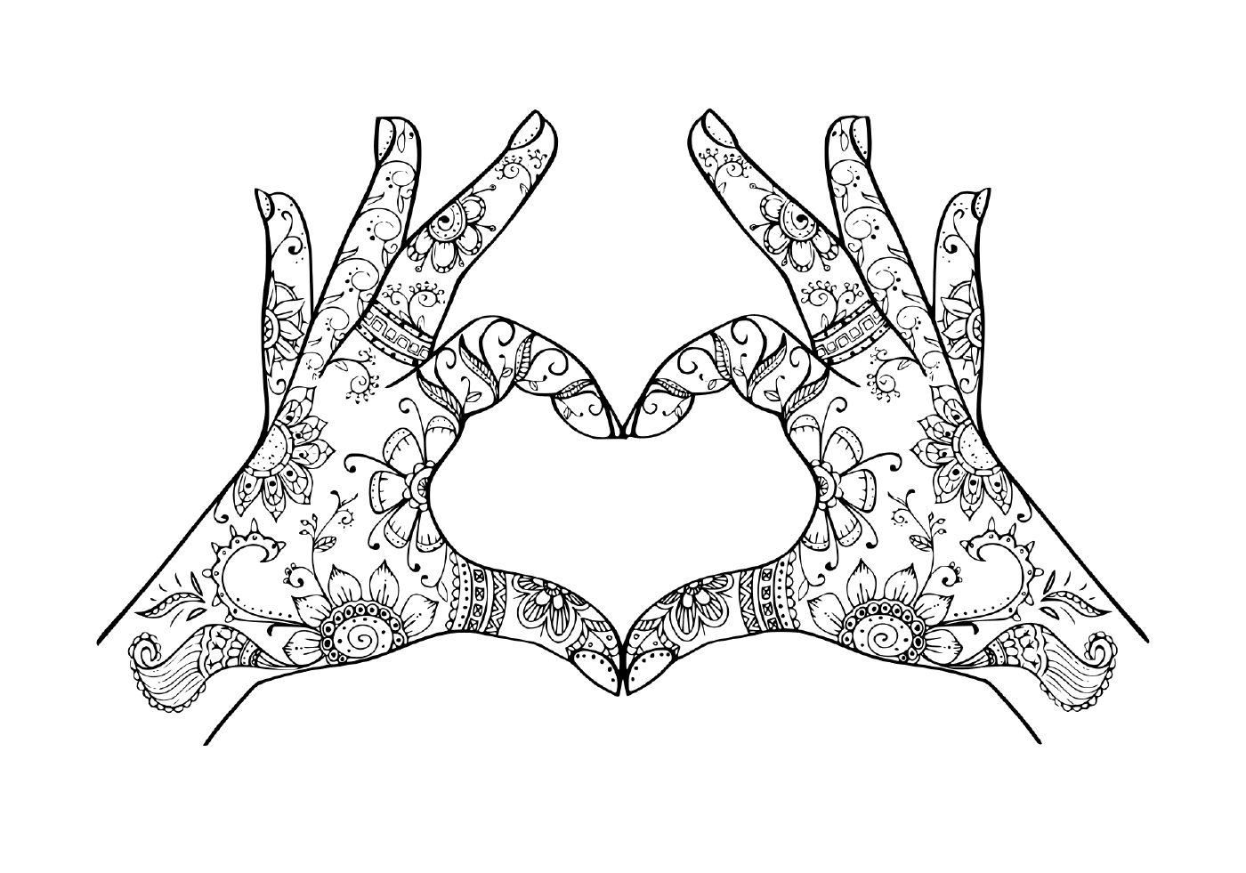  mãos zentangle em forma de coração 