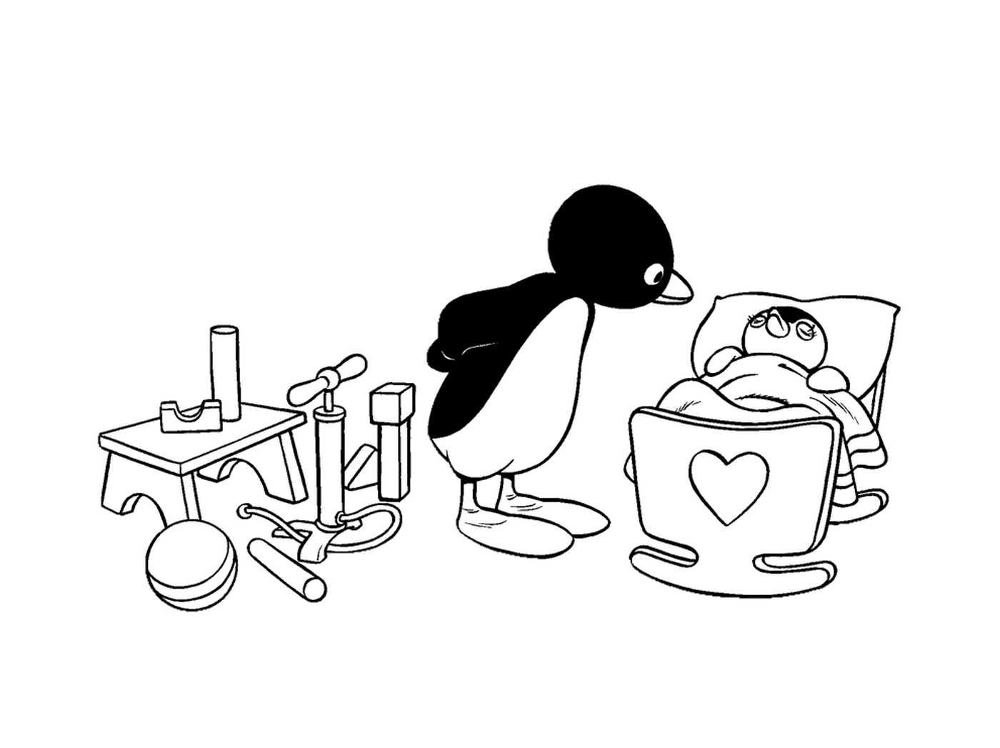  पेंगुइन और बेबी पेन्विन एक कटोरे में 
