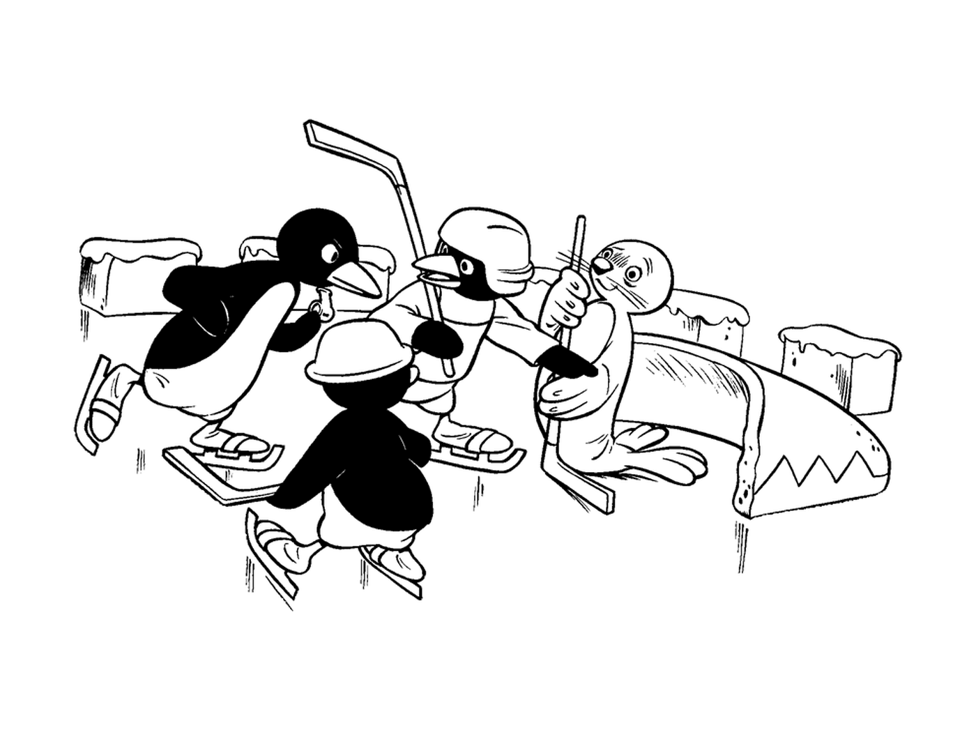  Pingu joga hóquei com seus amigos 