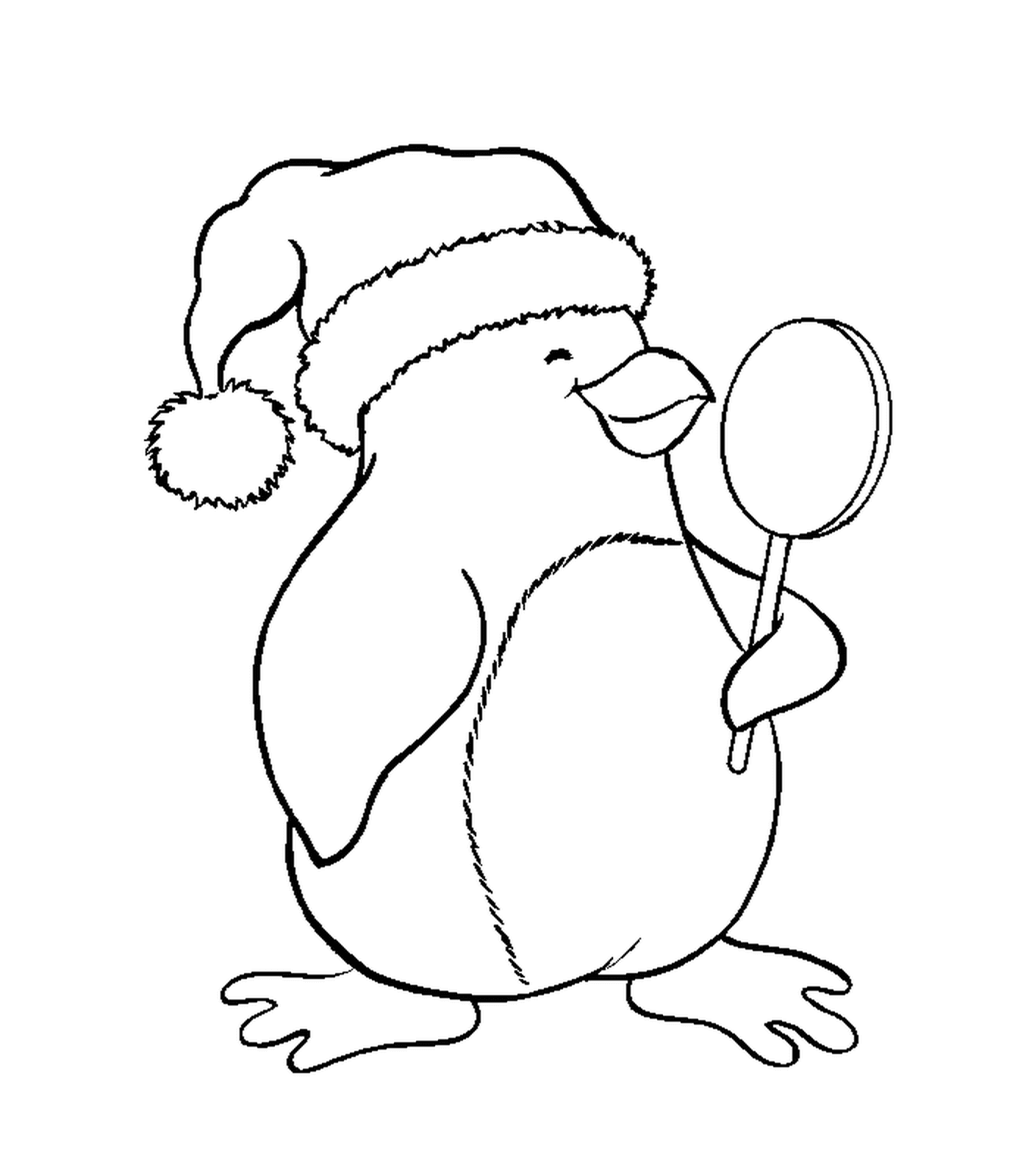  持有棒棒棒糖的圣诞企鹅 