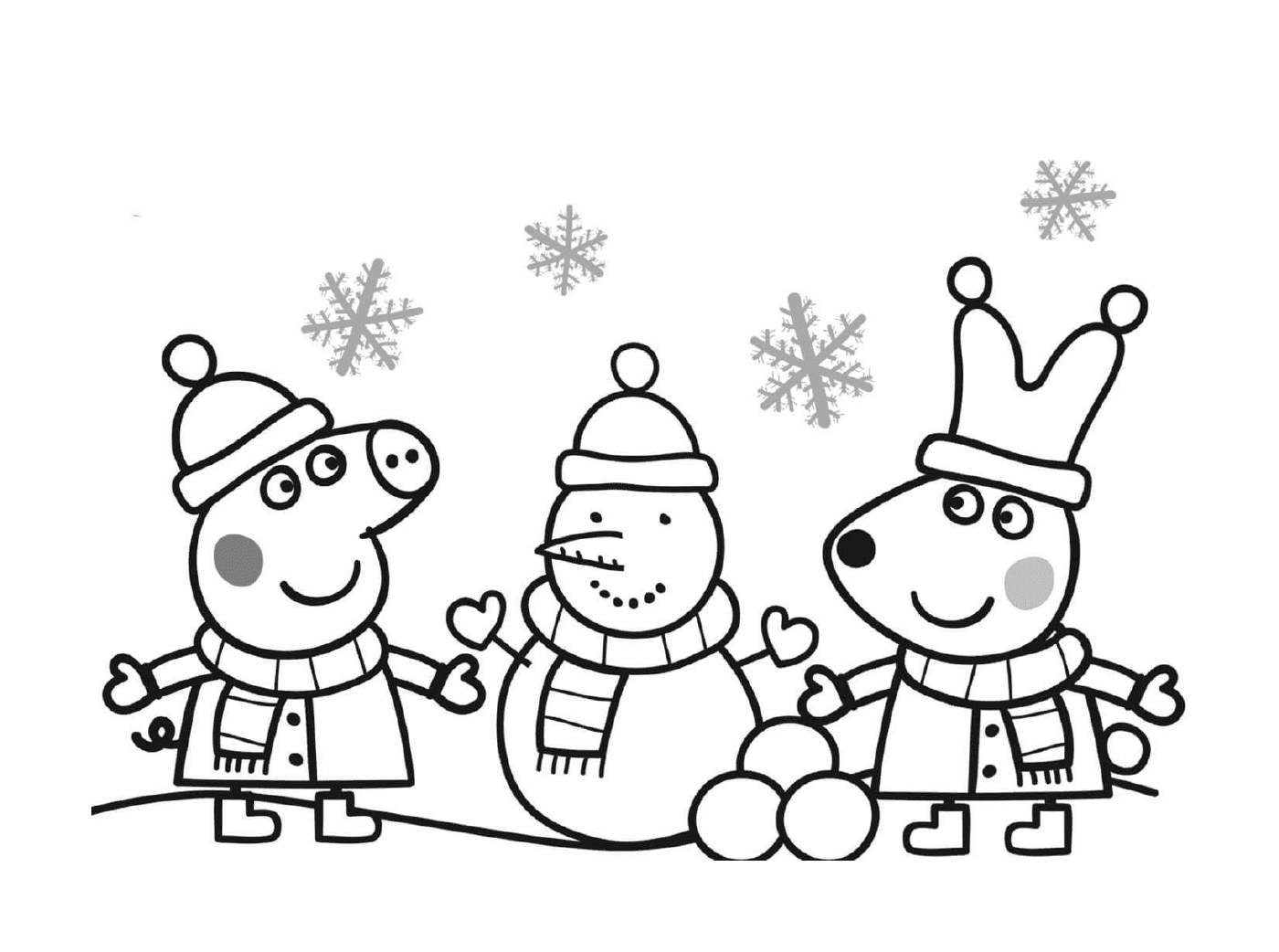 佩帕猪和雪人一起庆祝圣诞节 