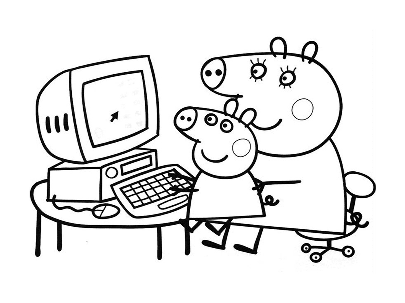  电脑上的Peppa Pig和George Pig 电脑上的Peppa Pig和George Pig 