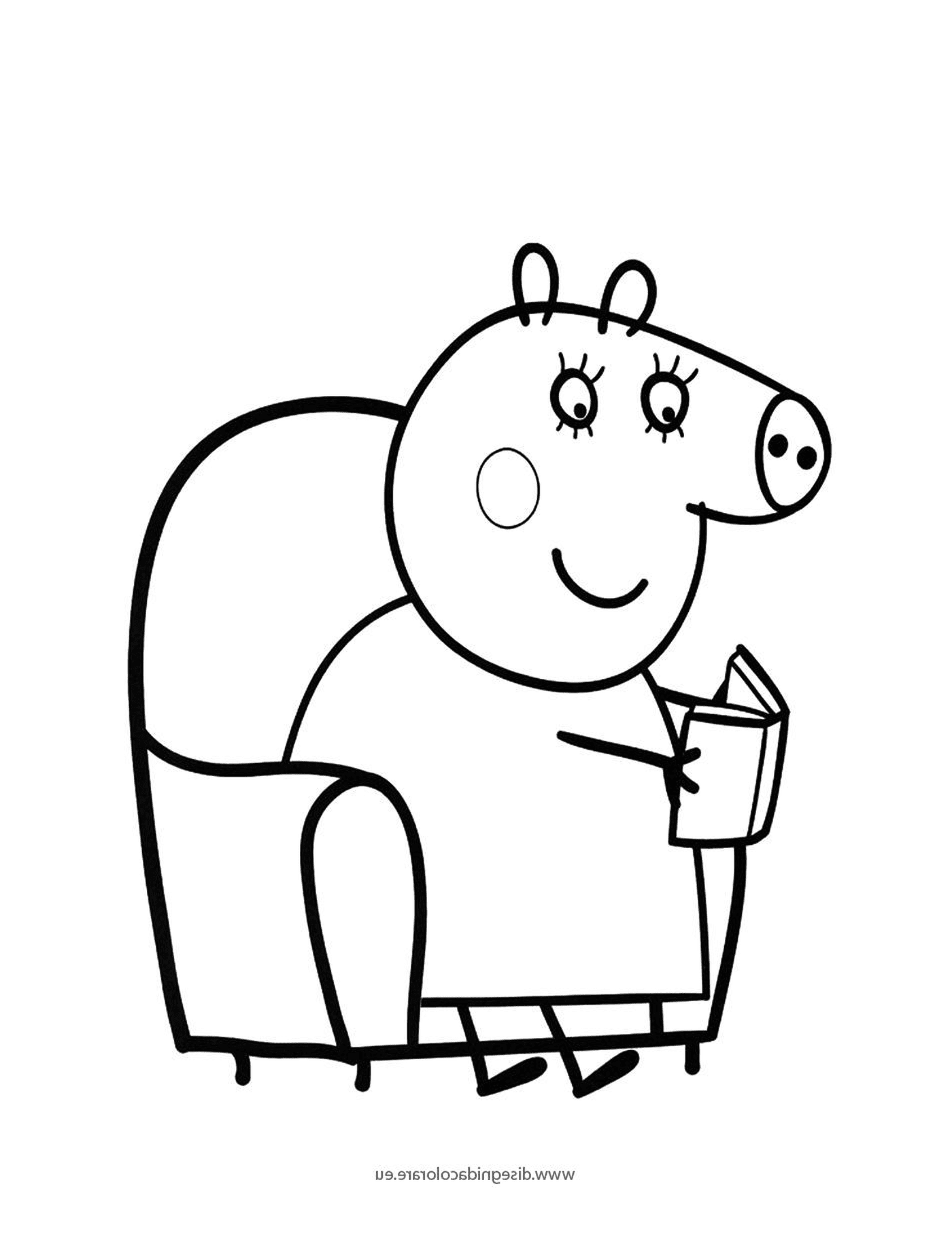  एक सूअर एक कुर्सी पर बैठा हुआ किताब 