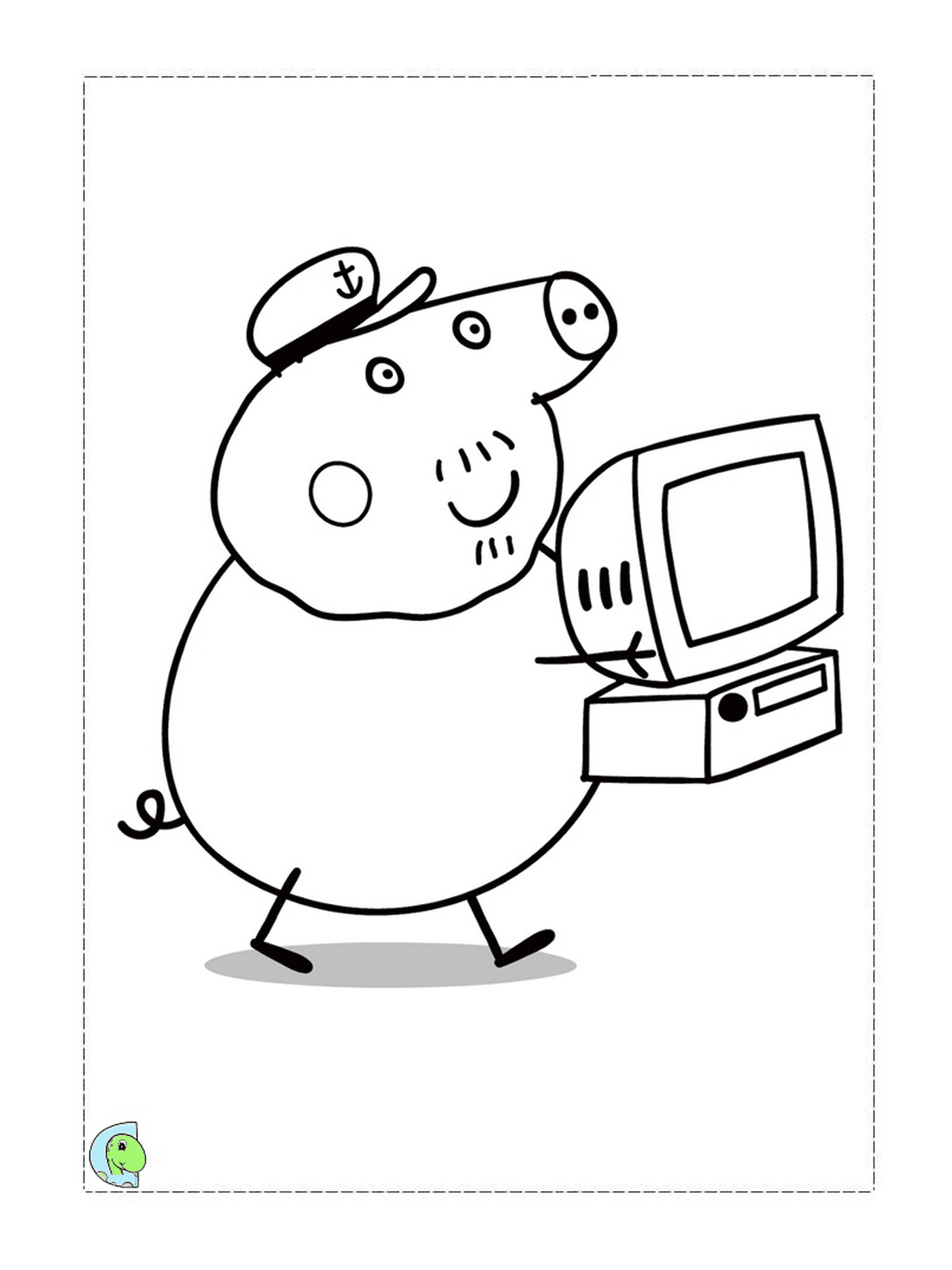  पेपर पिपर सूअर का कम्प्यूटर पकड़े 