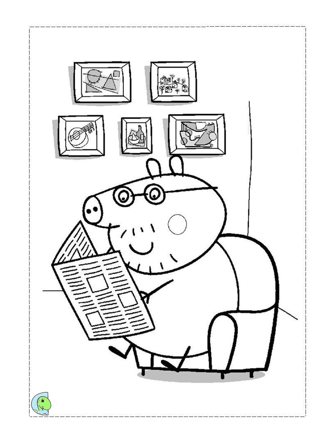  阅读报纸的Peppa 猪猪 