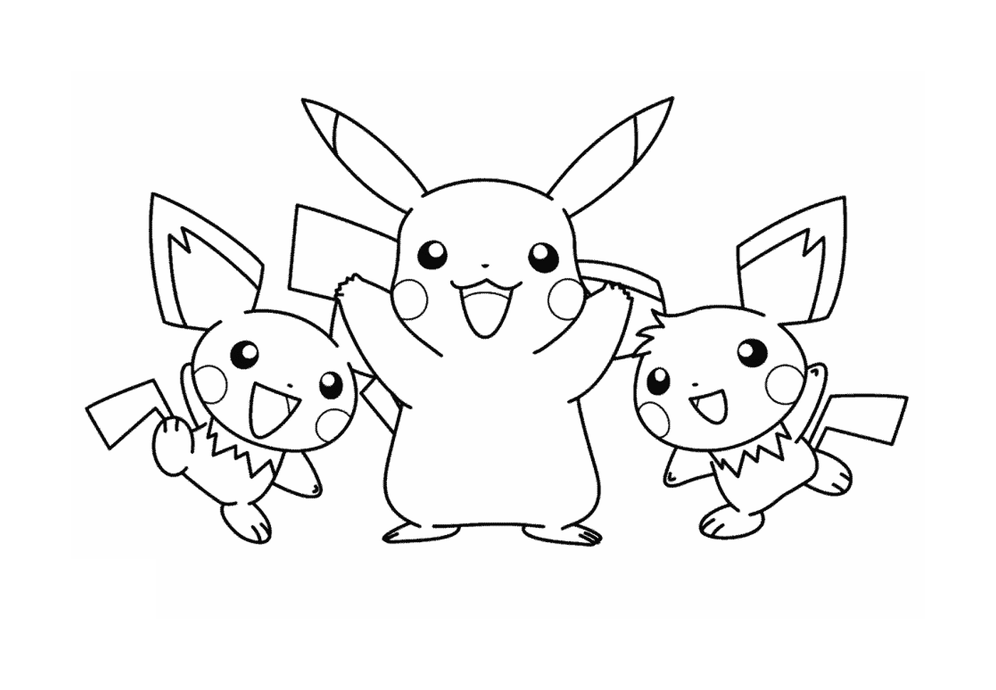  Três personagens Pikachu juntos 
