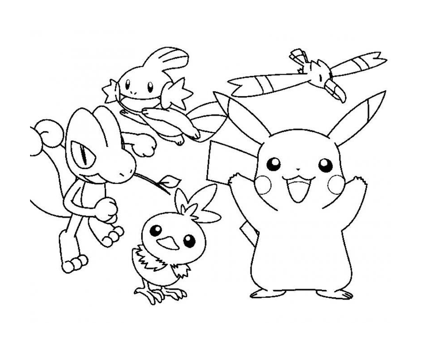  Um grupo de Pokémon em ação 