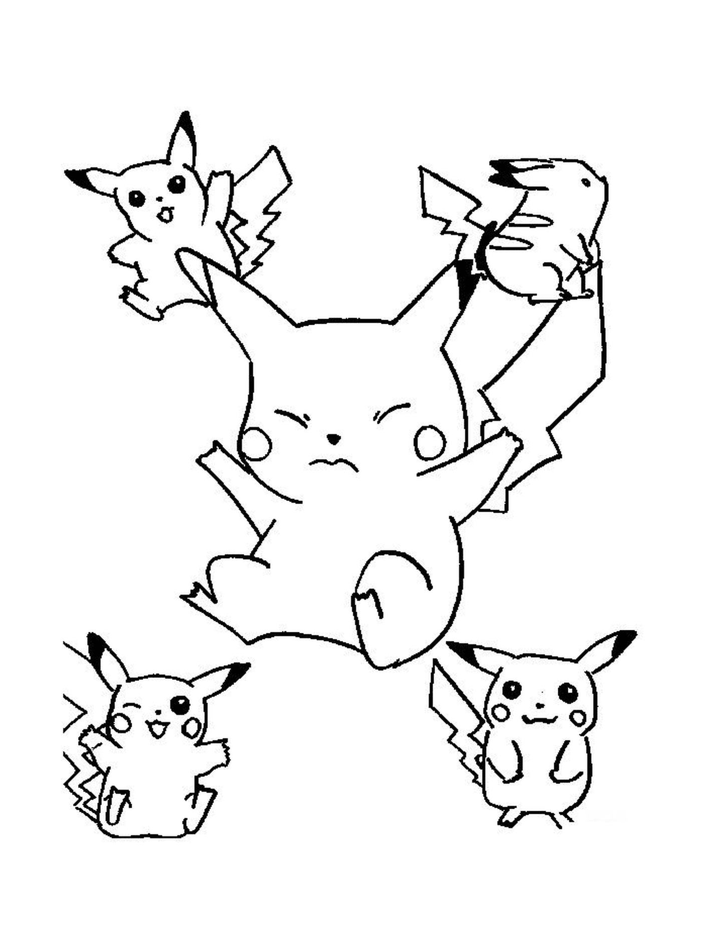  Um grupo de Pikachu pulando no ar 