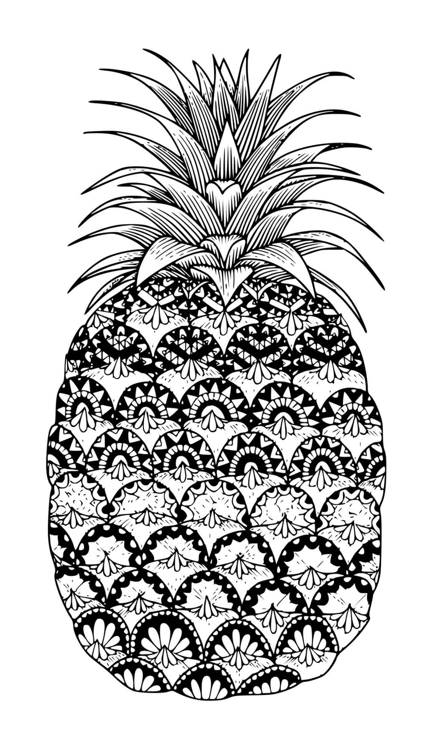  水果菠萝的 zentangle mandala 