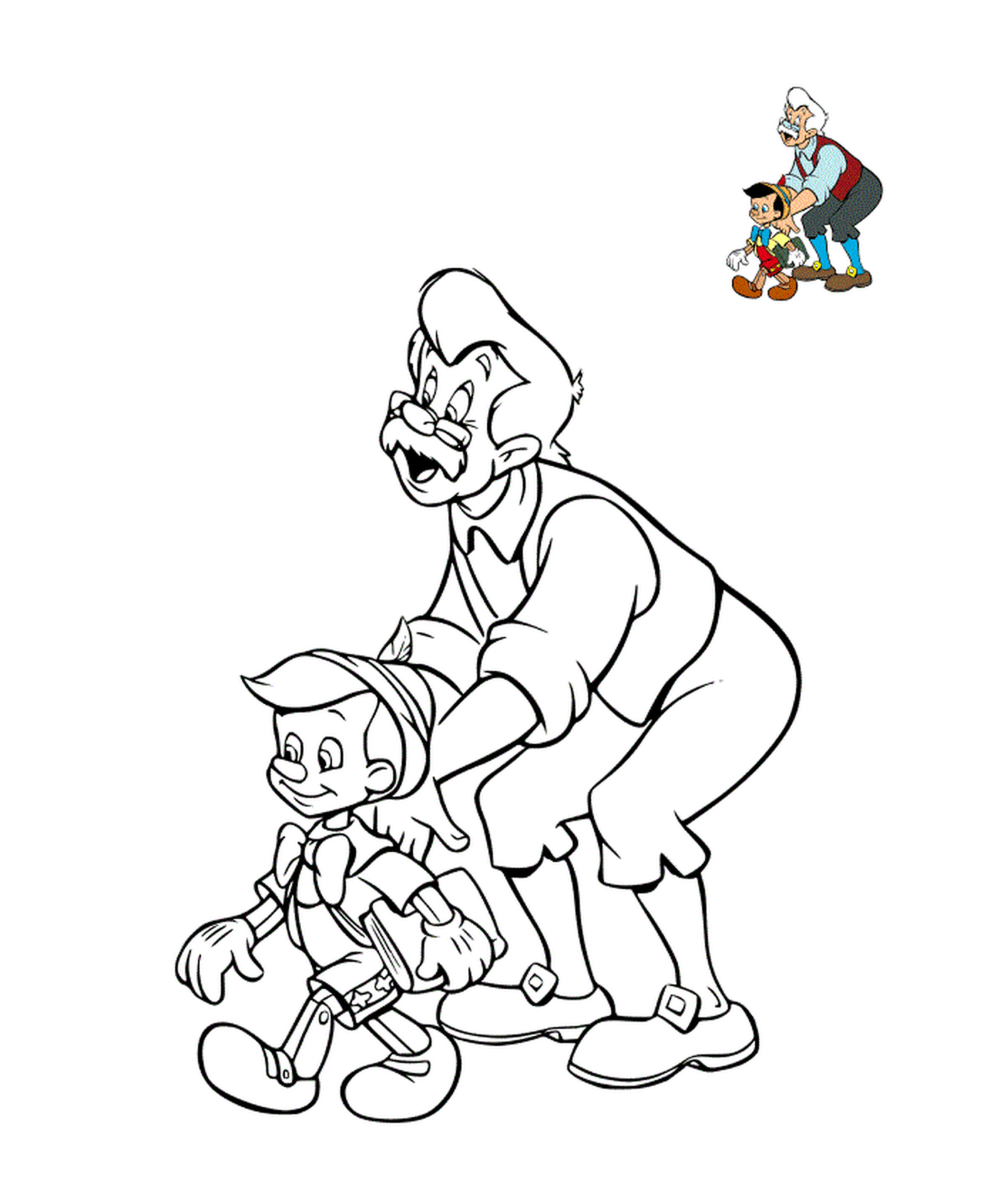  和他的孩子,皮诺曹 一起玩木偶 