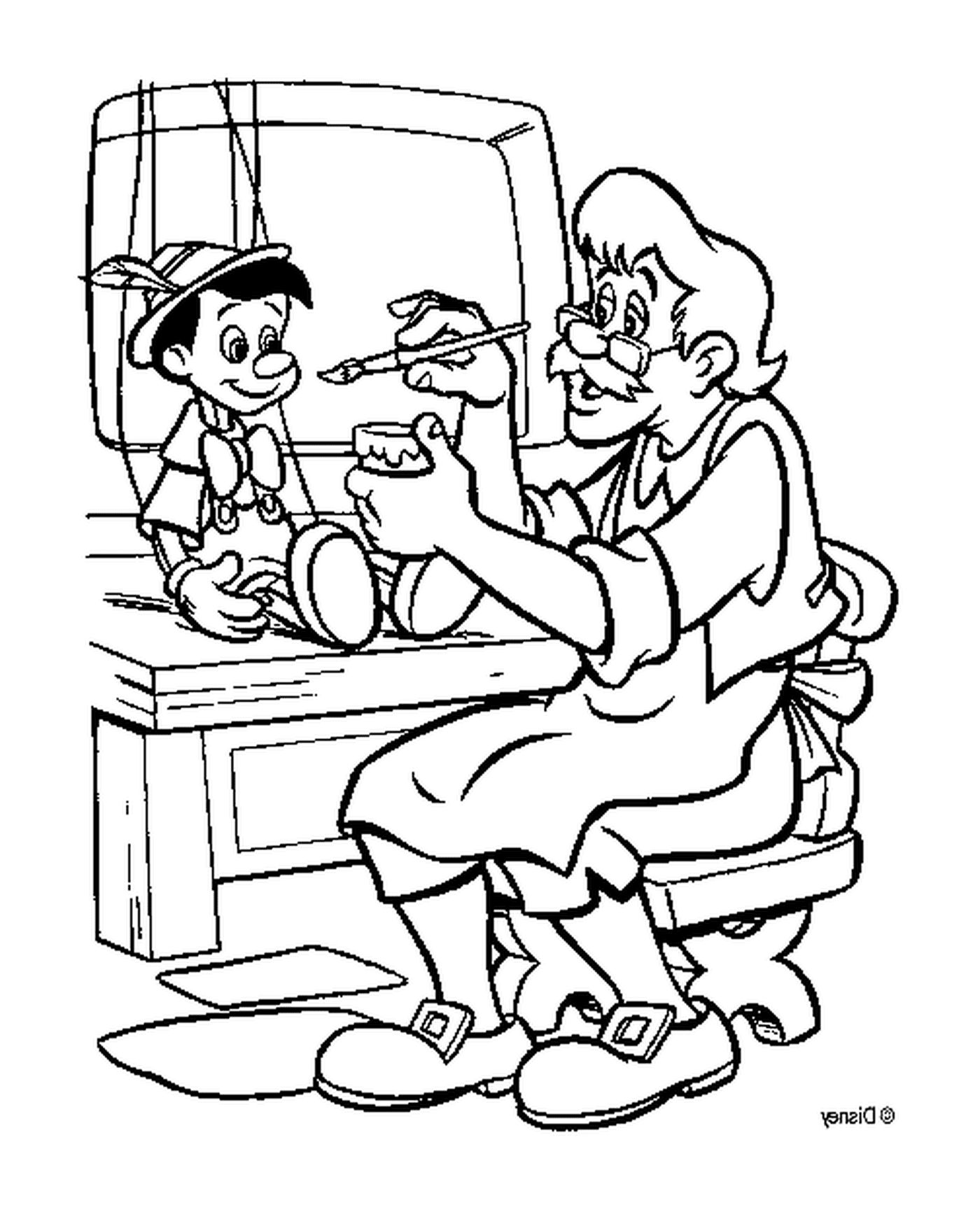  Geppetto fabrica Pinóquio em sua oficina 