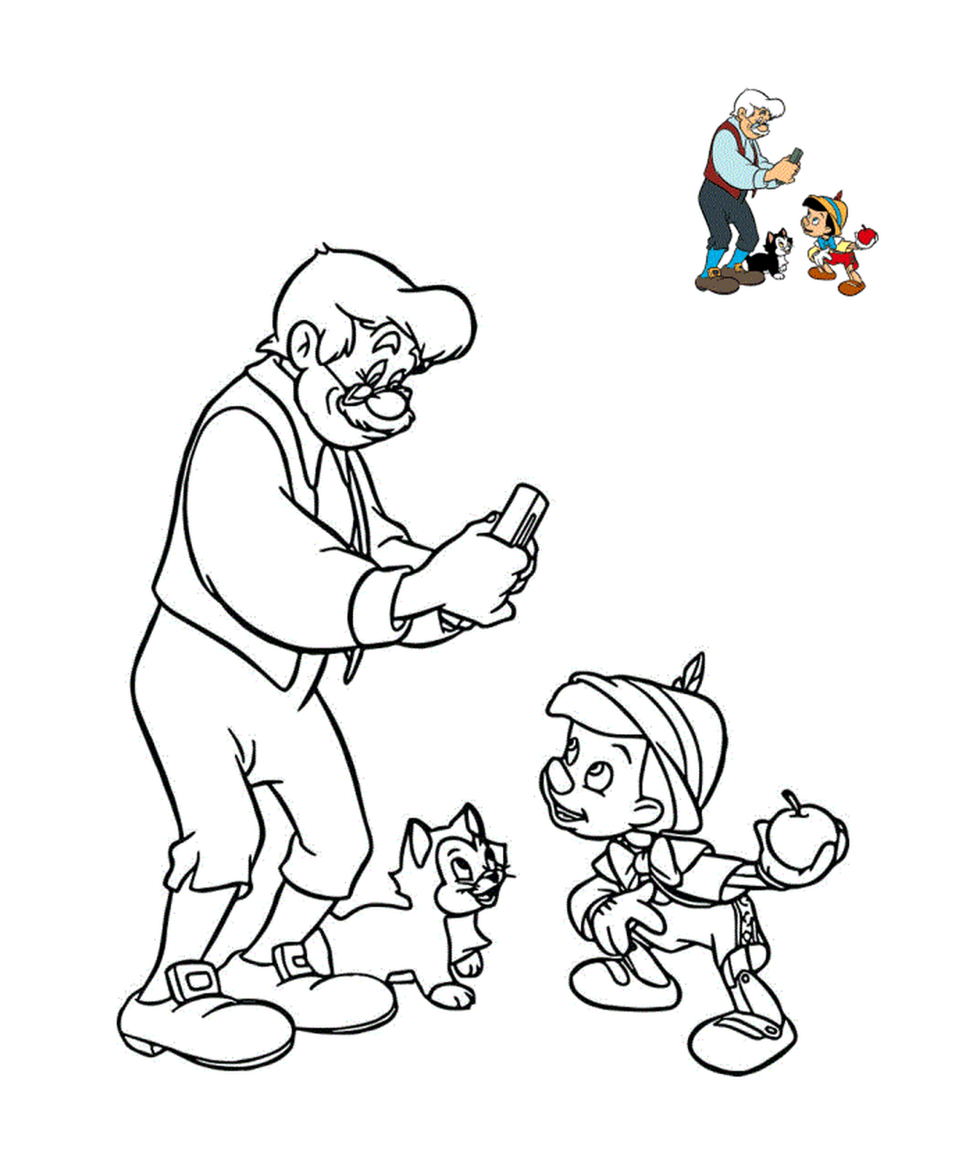  Pinóquio Disney, Figaro o gato e Geppetto 