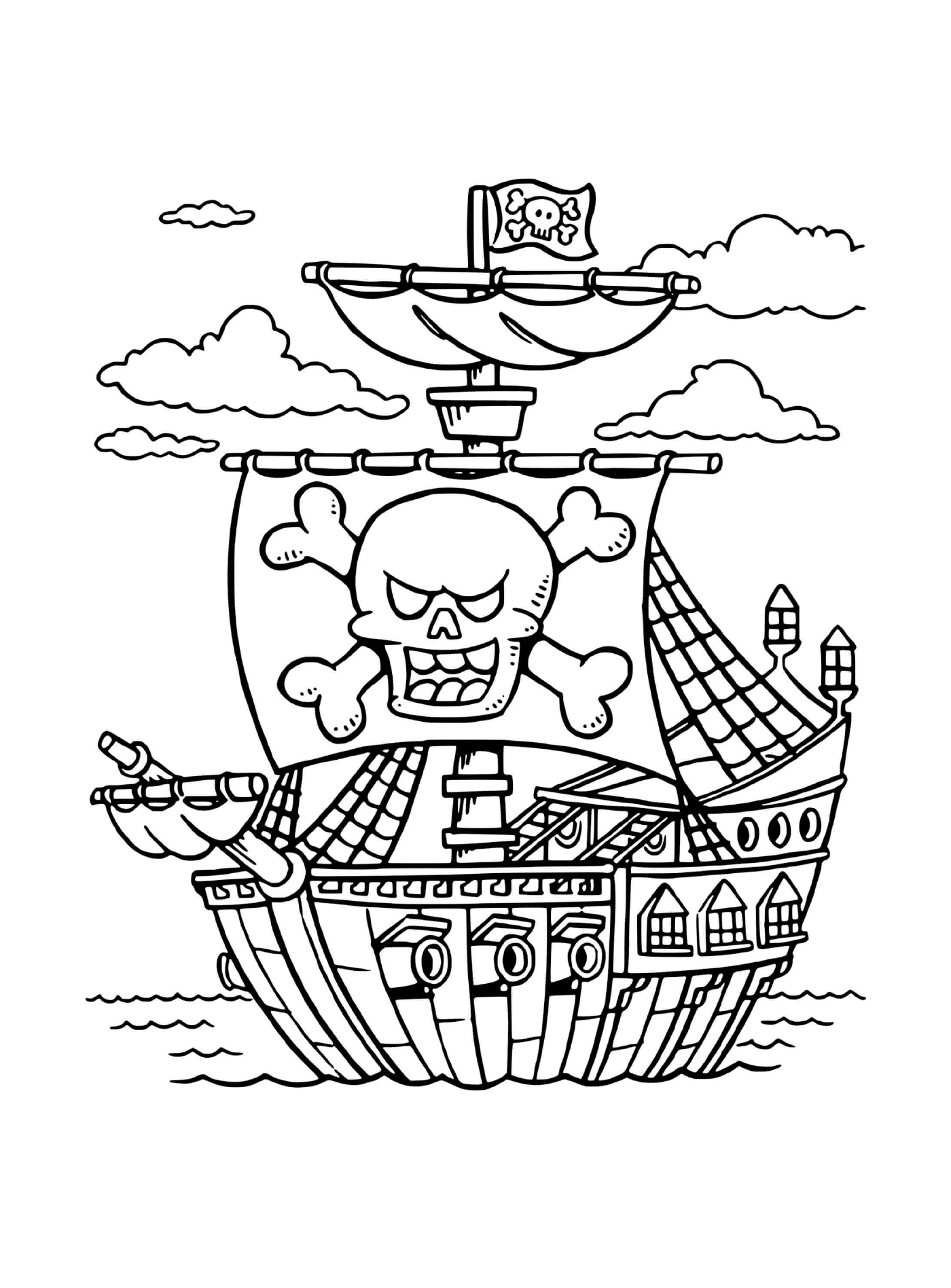  Barco pirata com bandeira assustadora 