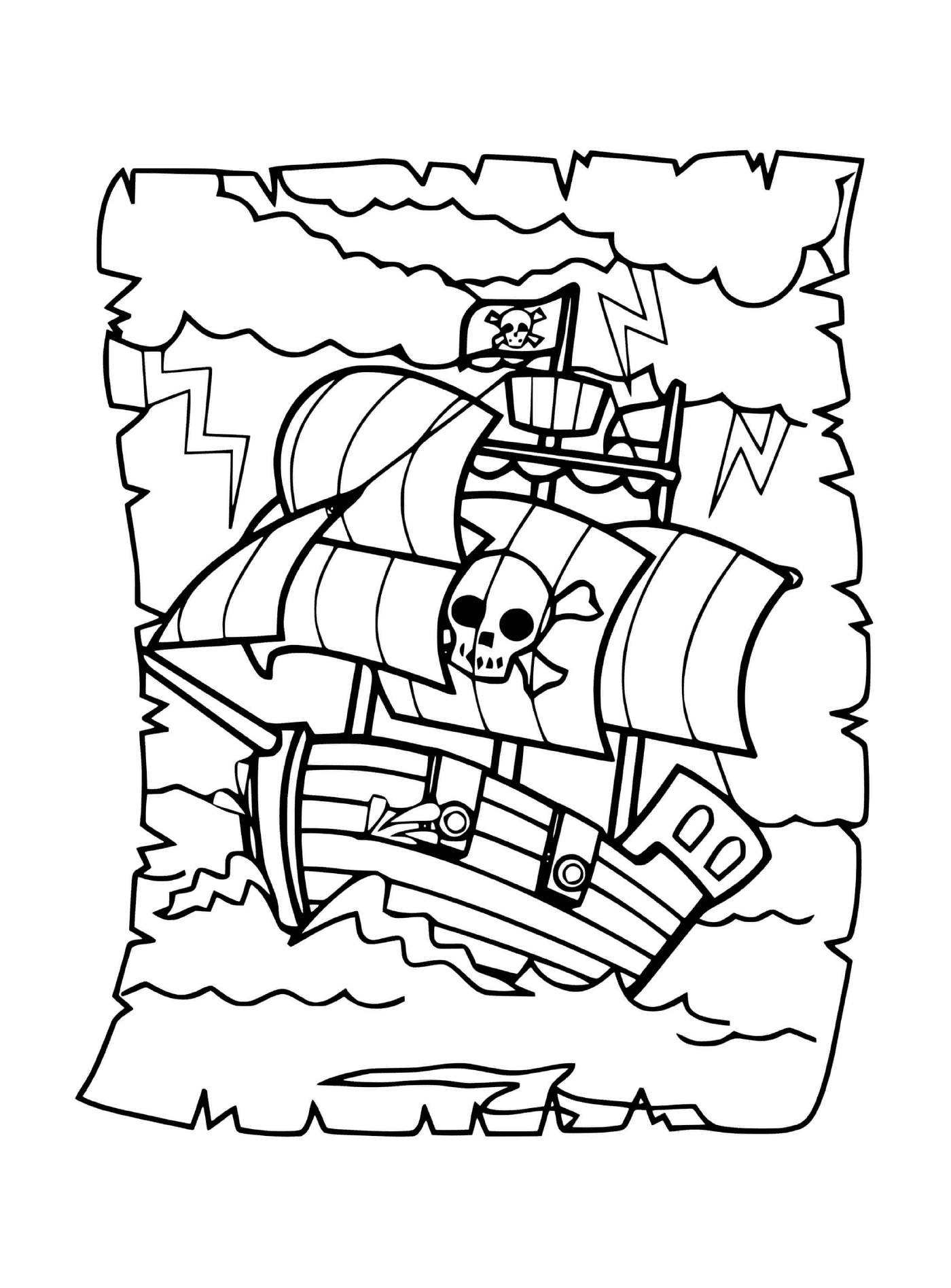  Pirata, barco cruzando ondas intensas 
