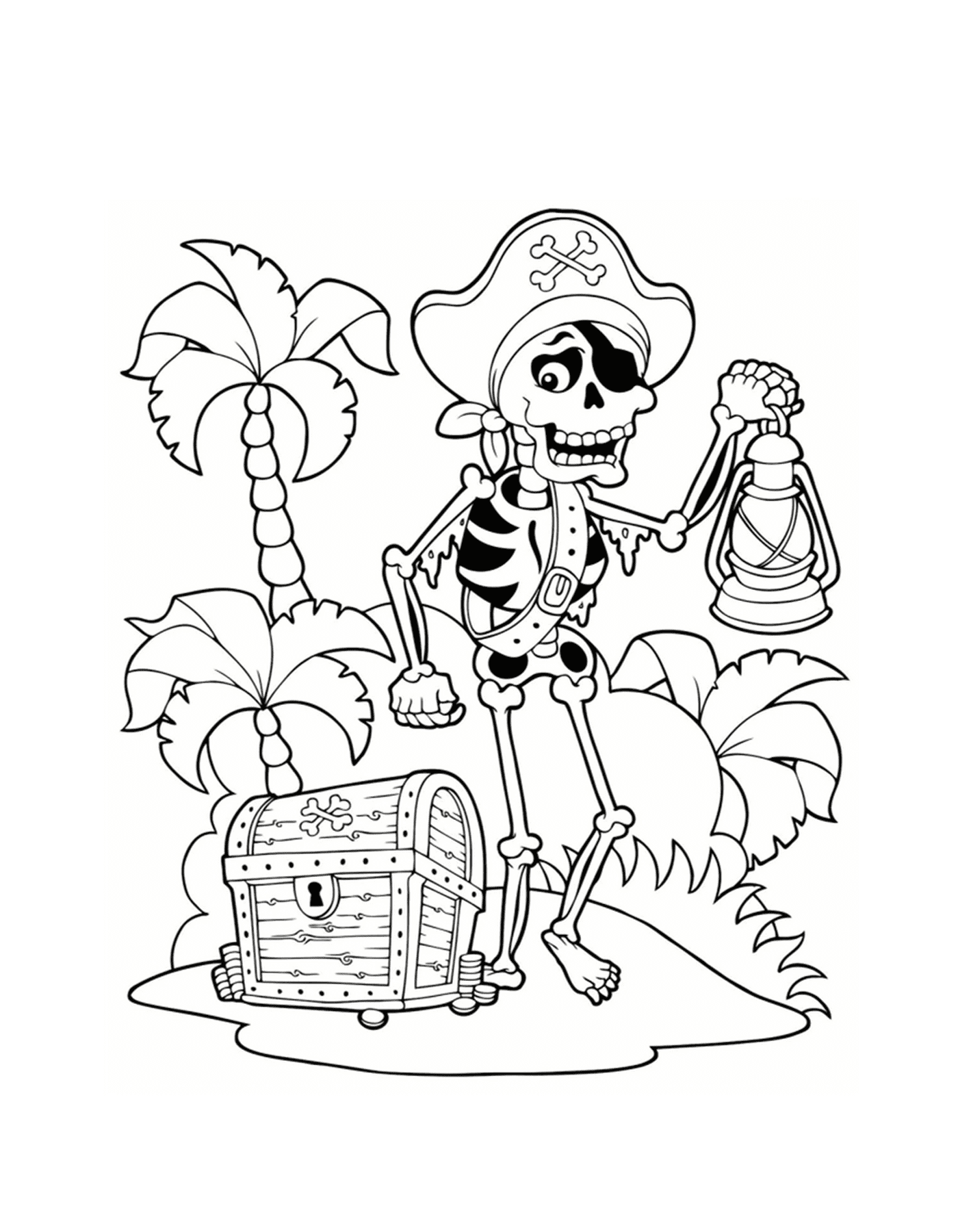  Esqueleto pirata, tesouro na ilha 