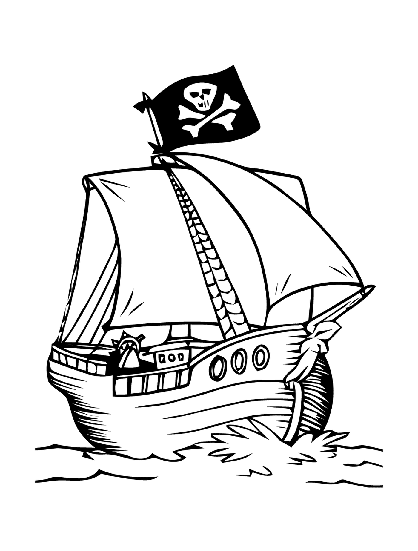  Barco pirata com bandeira assustadora 