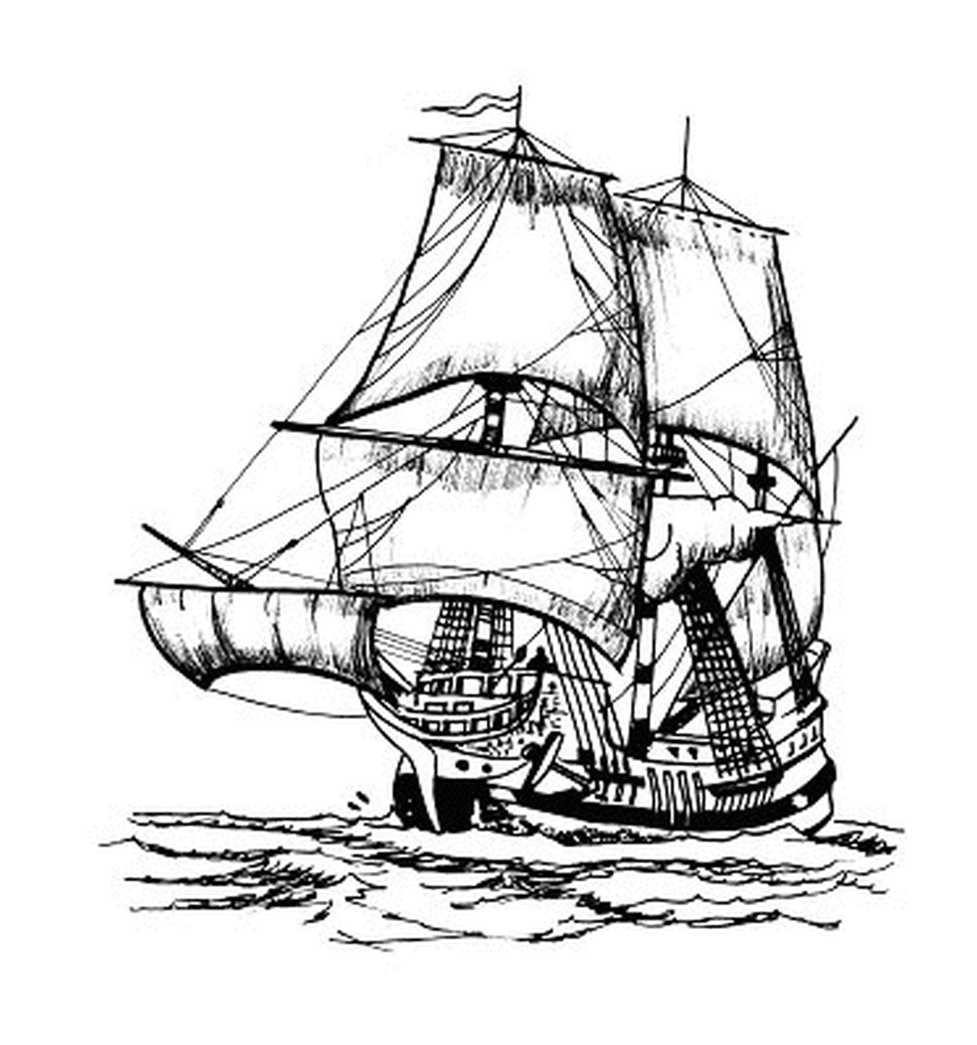  Um barco pirata navegando sobre o oceano 