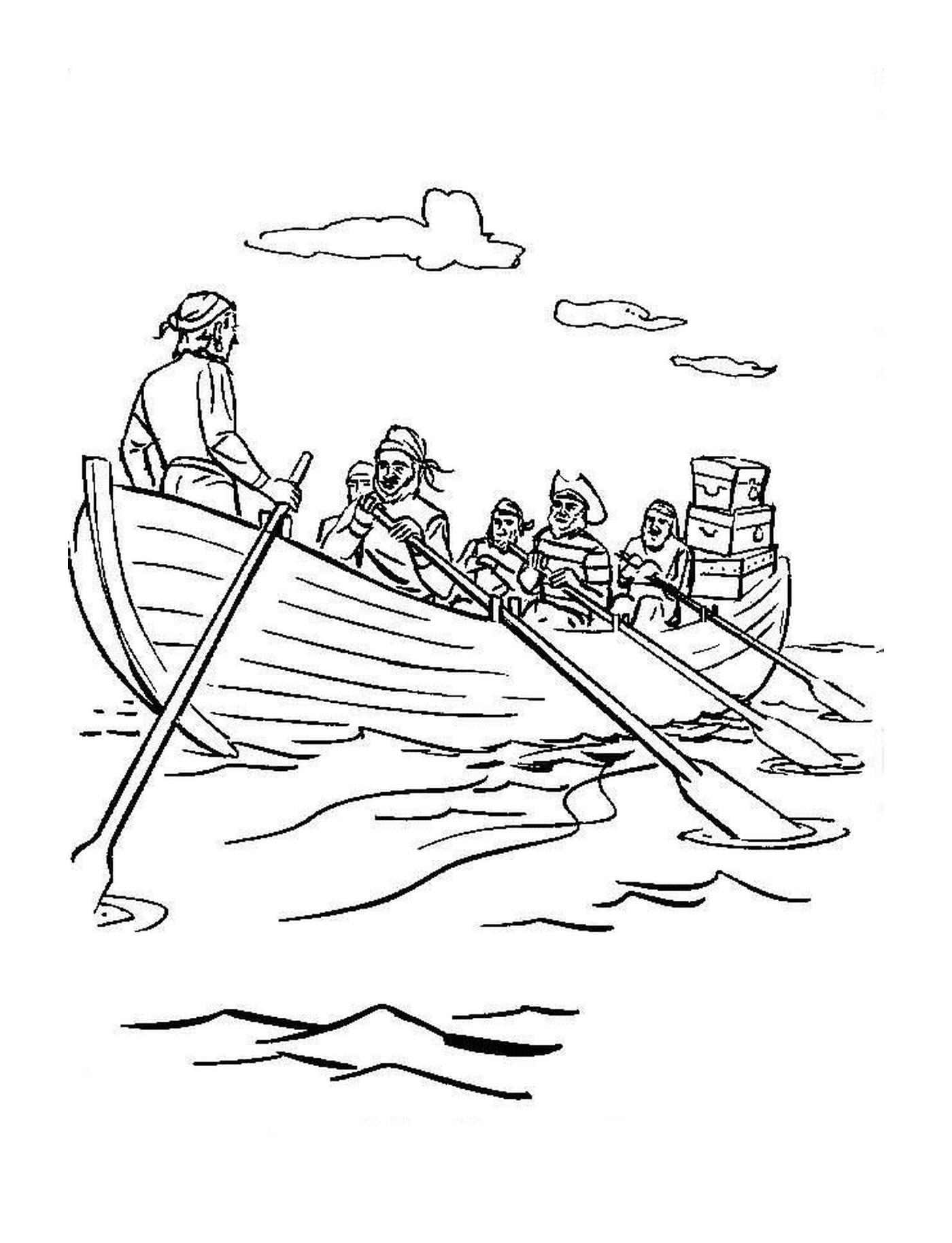  قارب من القراصنة يبحرون على الماء 