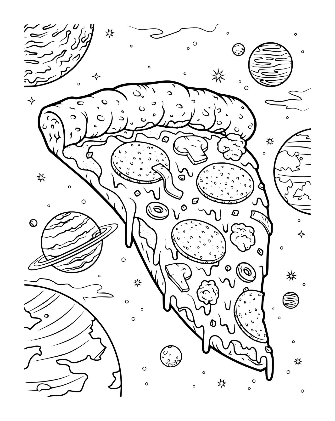  Uma pizza de cogumelo de queijo no espaço 