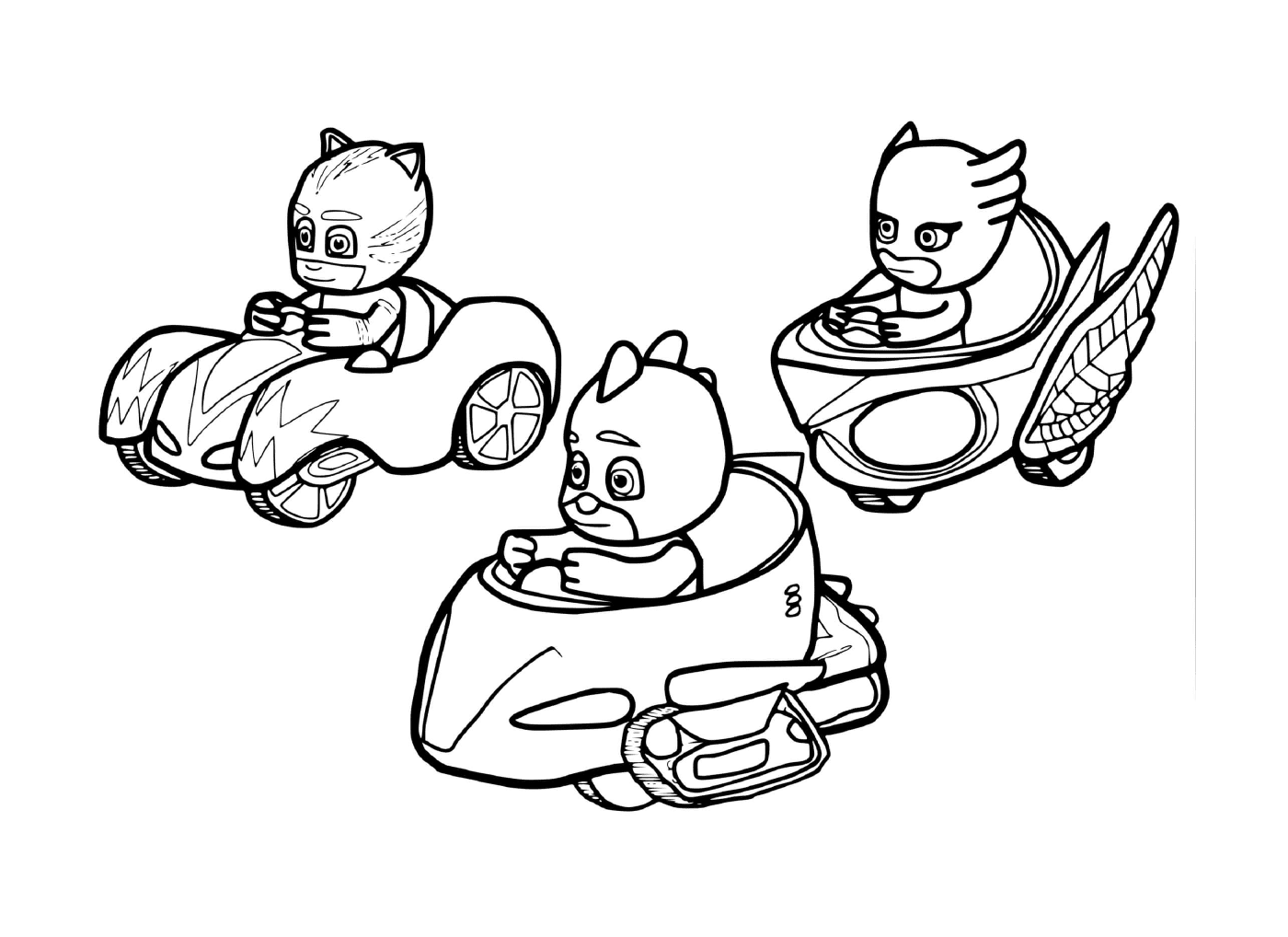  Três personagens em um carro 