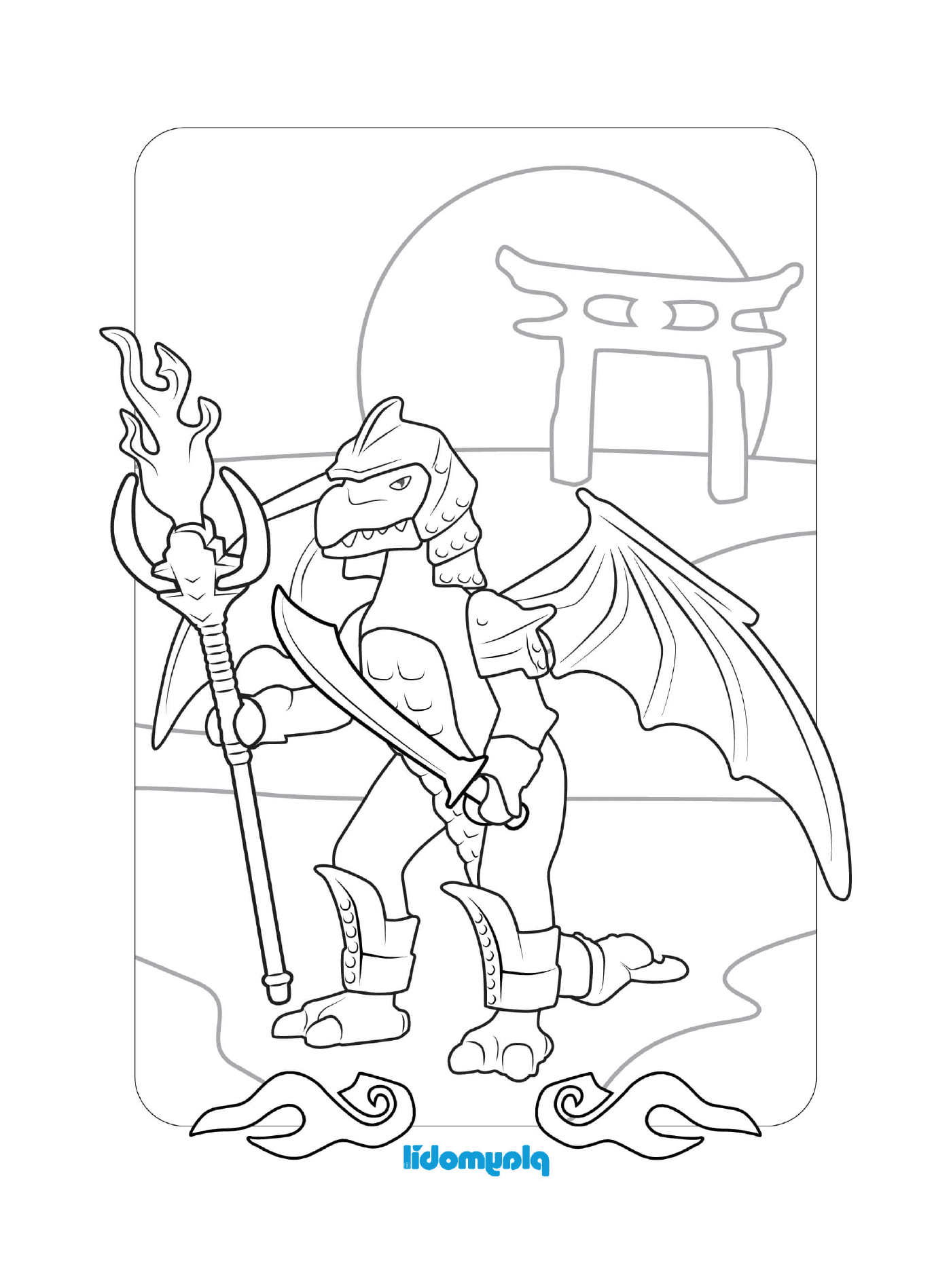  Dragão segurando um bastão 