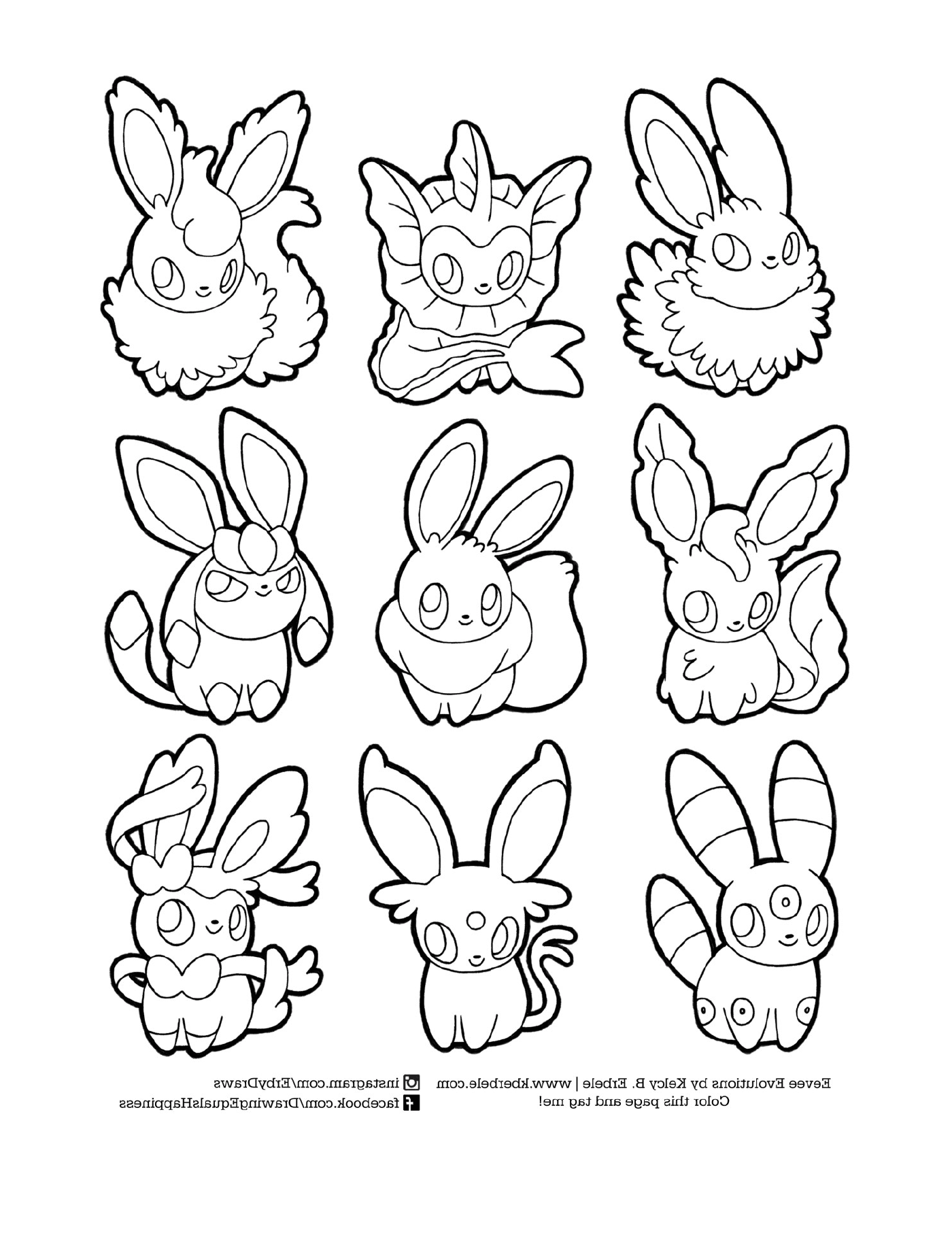  Evoluções de Evoli, conjunto de nove coelhos dos desenhos animados 