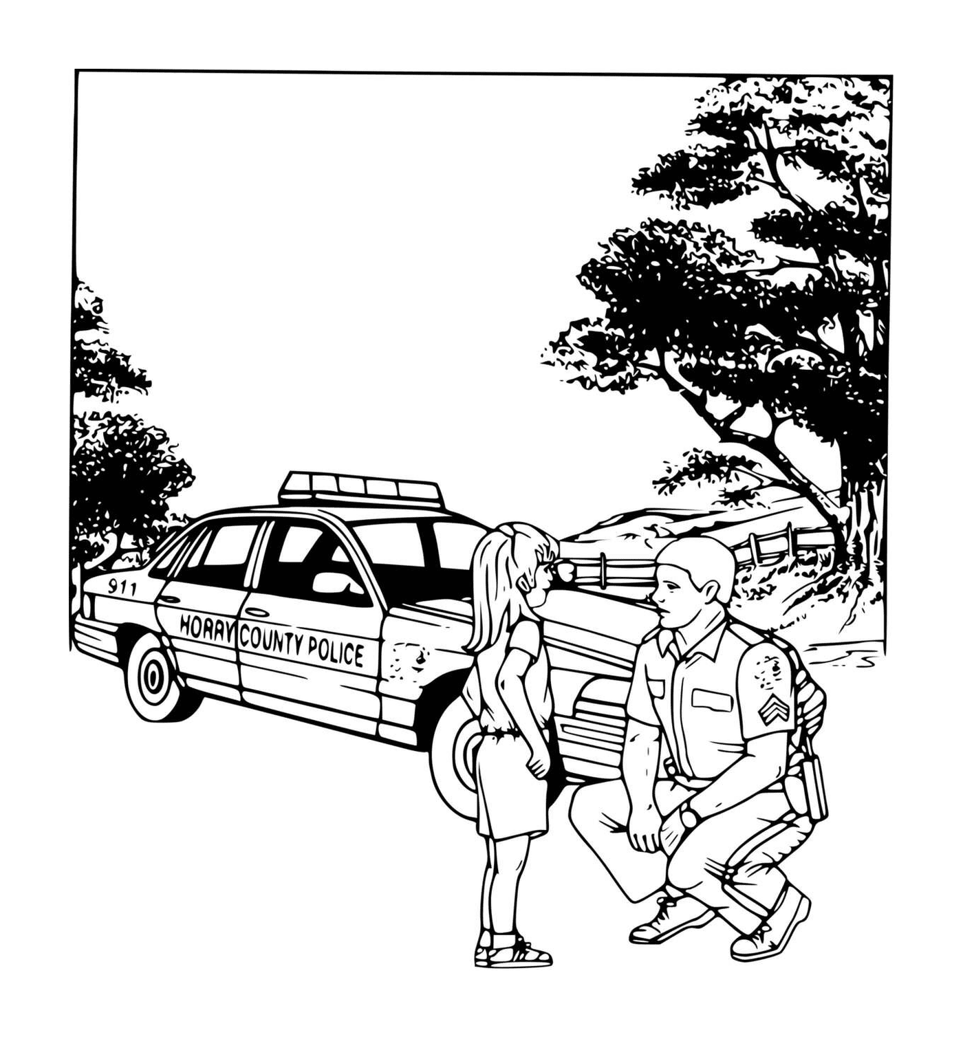  Menina em conversa com um policial 
