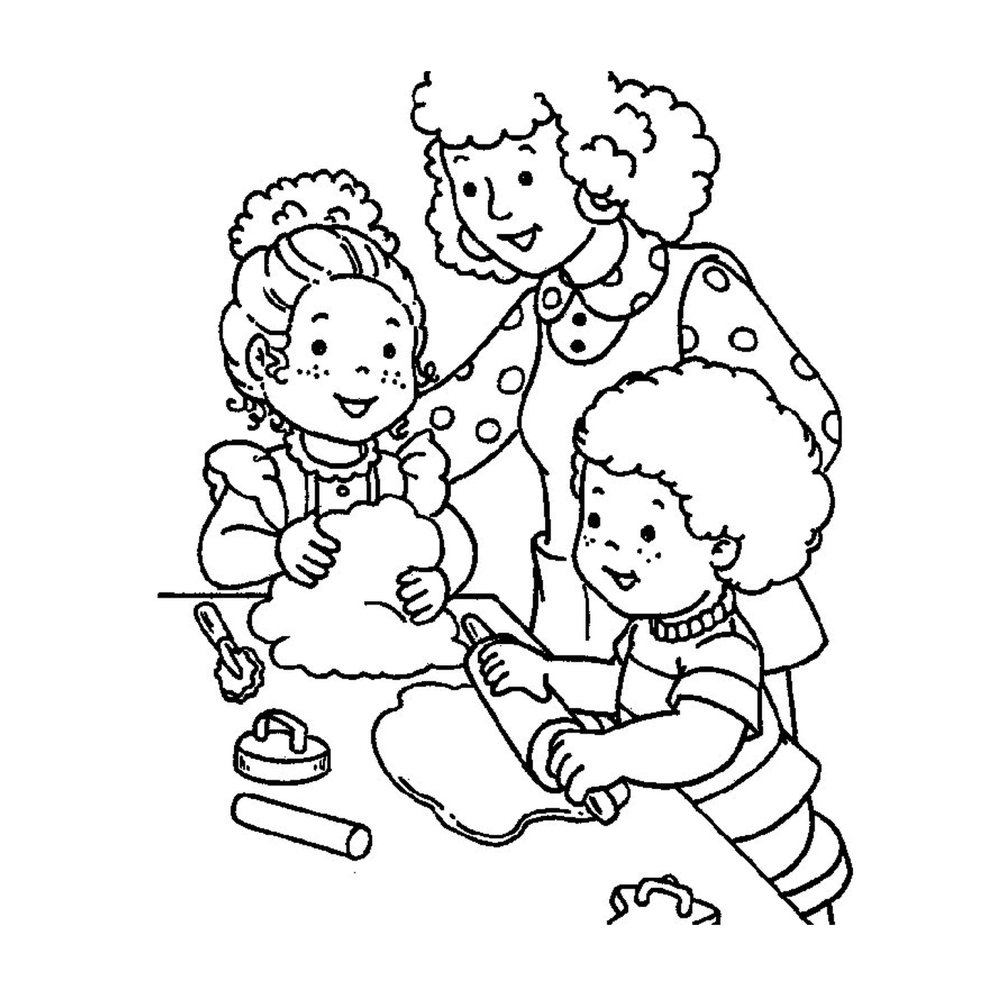  Mulher e dois filhos no outono 