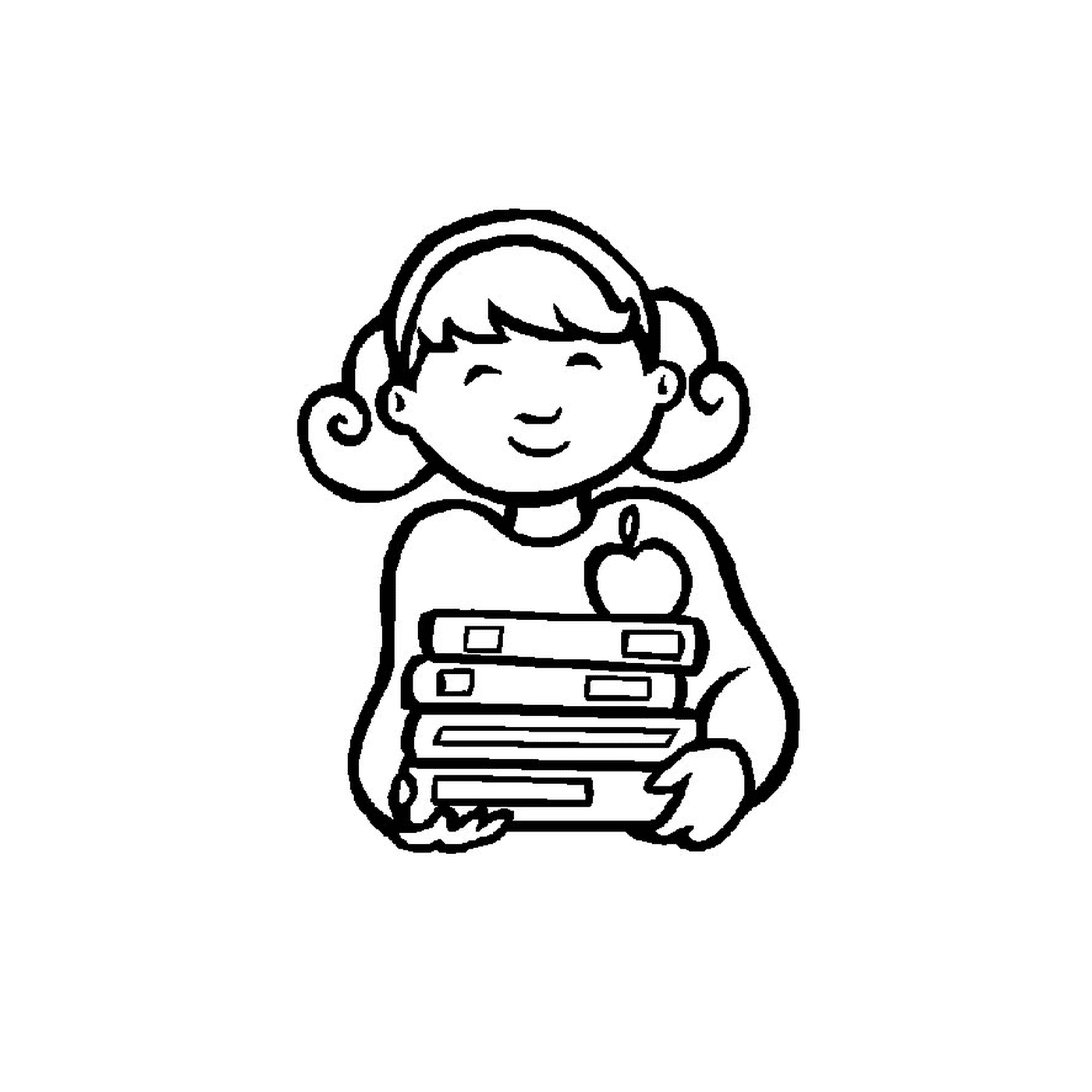  فتاة صغيرة تحمل كومة من الكتب 